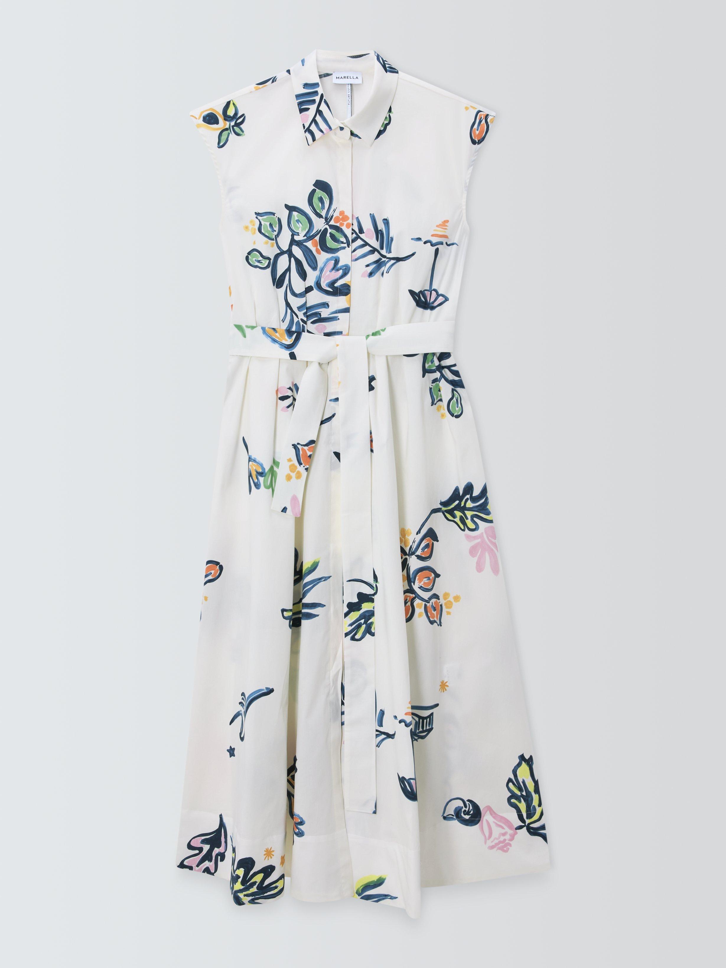 Product image 4 of 6, which shows Marella Pier Graphic Belted Dress, Optical White Print, 8