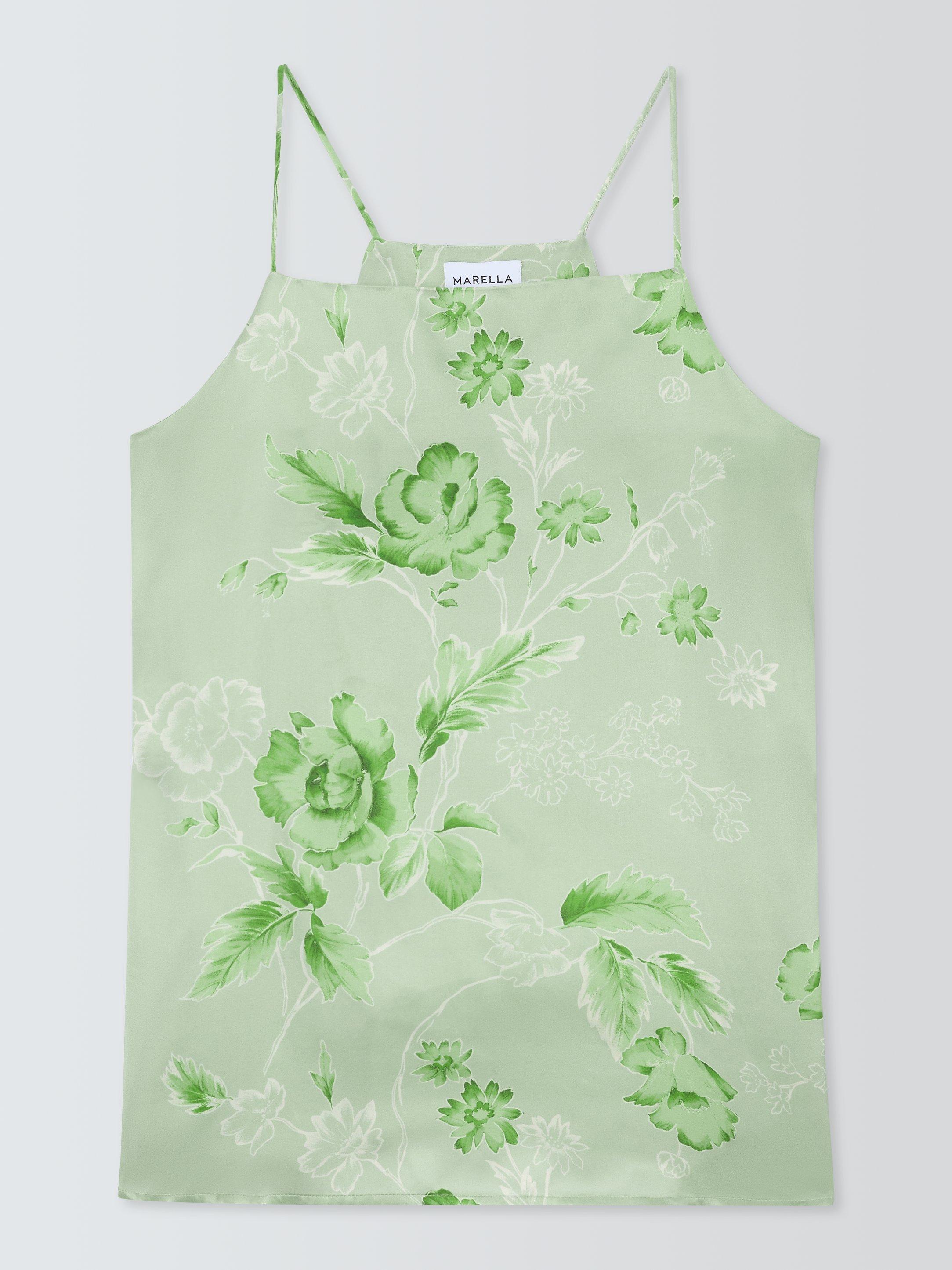 Product image 1 of 1, which shows Marella Peter Floral Pure Silk Top, Green, 12