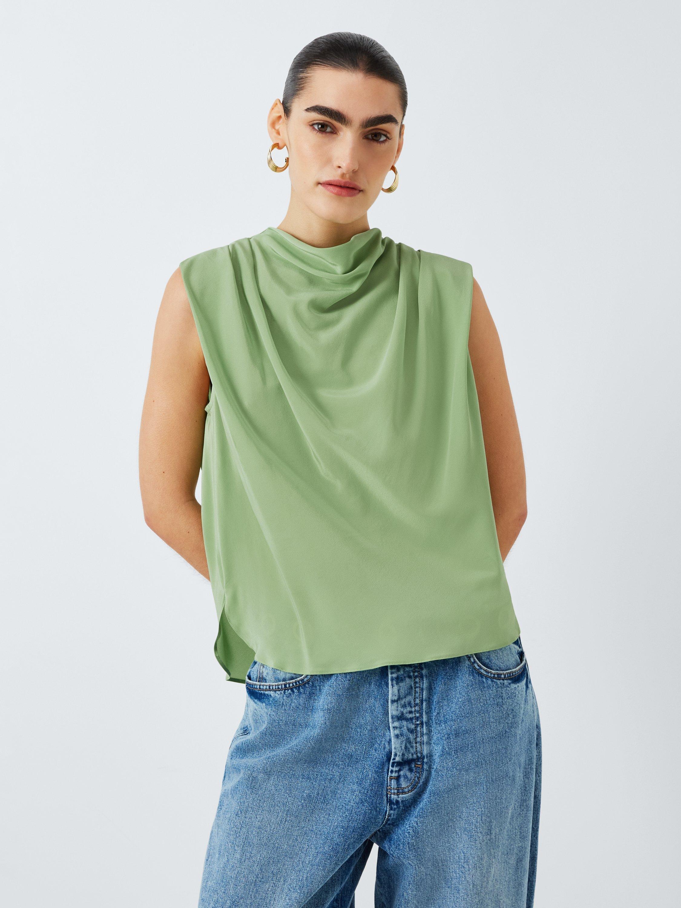 Product image 1 of 6, which shows Marella Dondolo Pure Silk Sleeveless Top, Green, 14