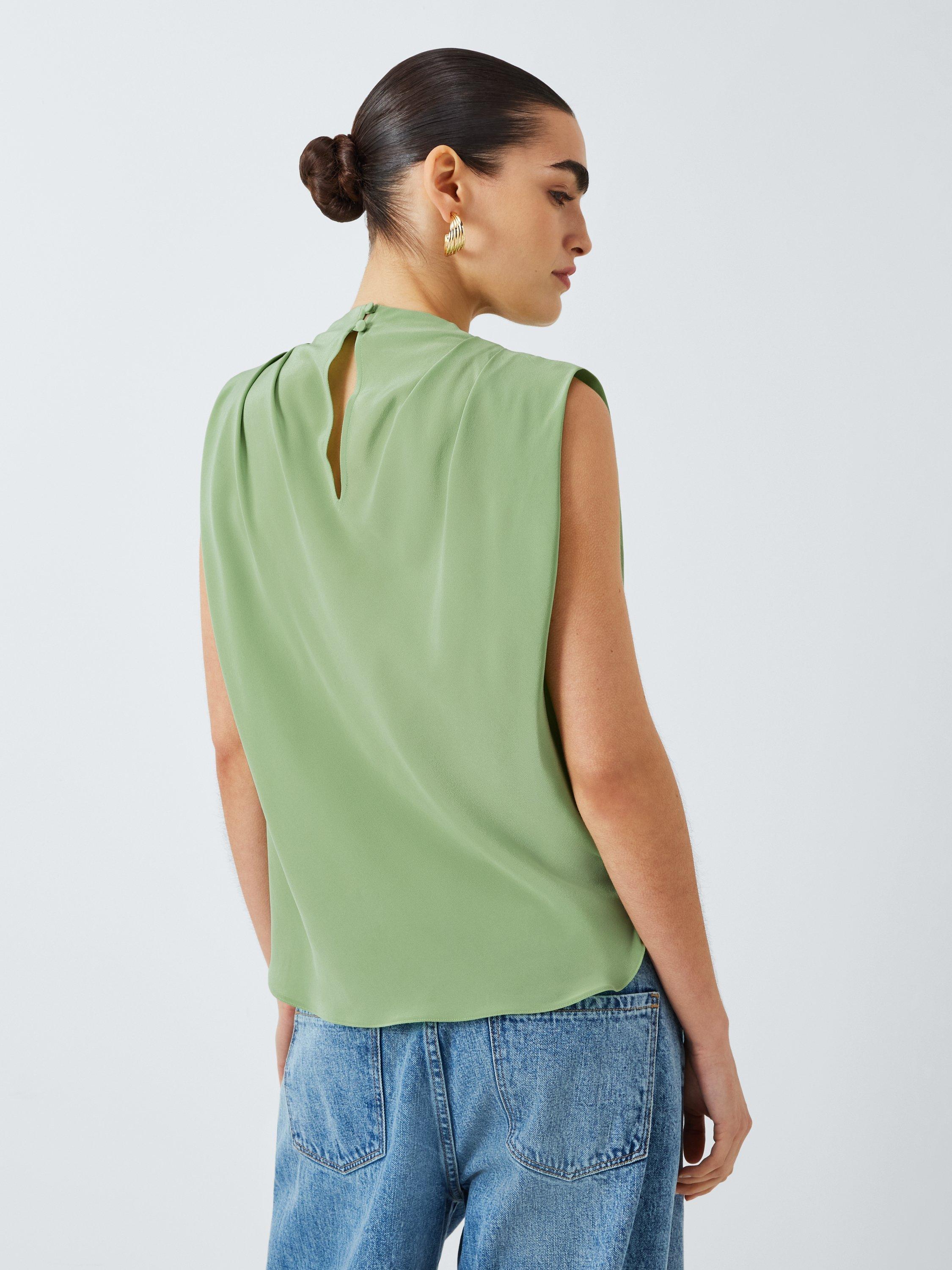 Product image 2 of 6, which shows Marella Dondolo Pure Silk Sleeveless Top, Green, 14