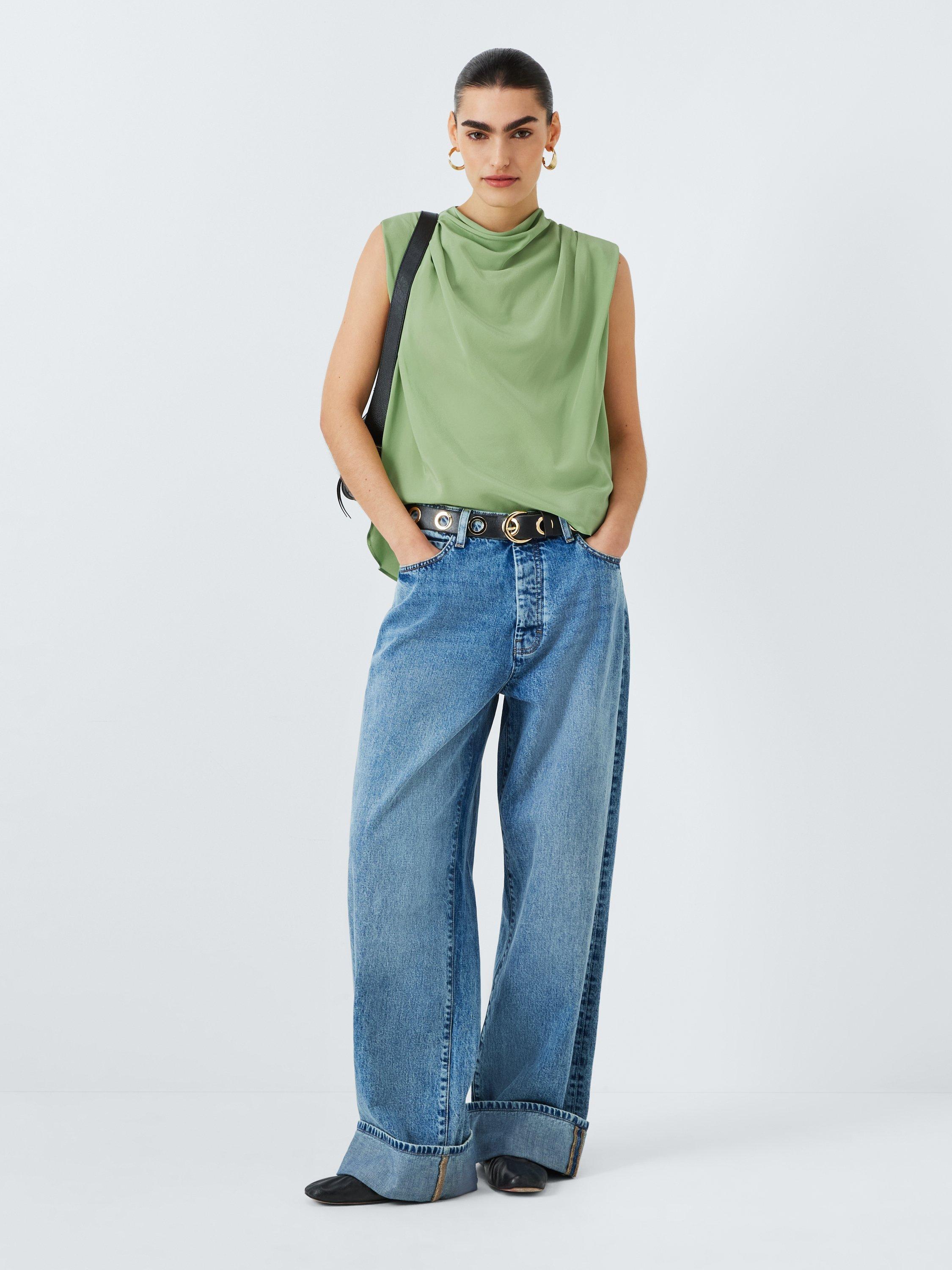 Product image 3 of 6, which shows Marella Dondolo Pure Silk Sleeveless Top, Green, 14