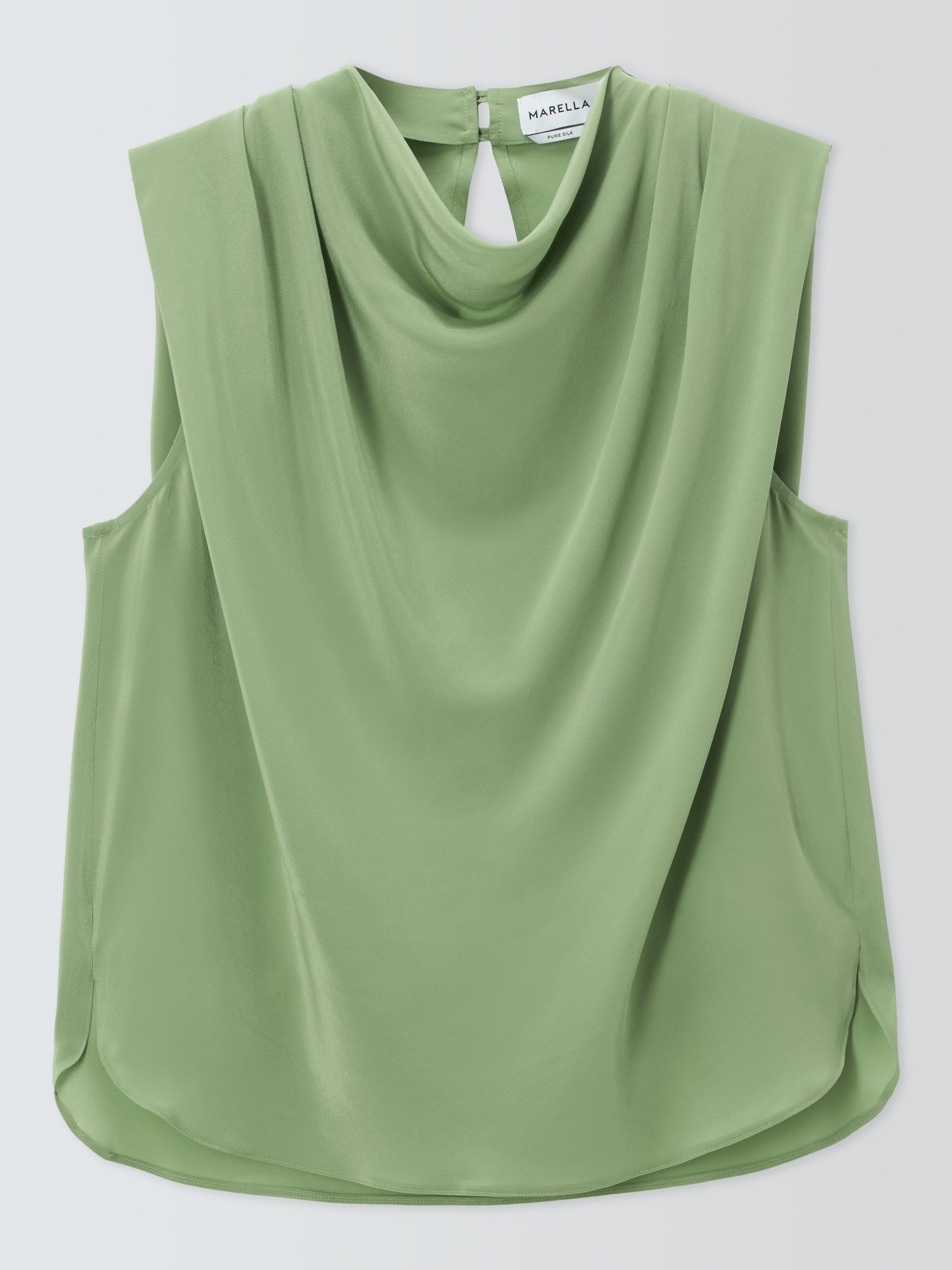 Product image 4 of 6, which shows Marella Dondolo Pure Silk Sleeveless Top, Green, 14