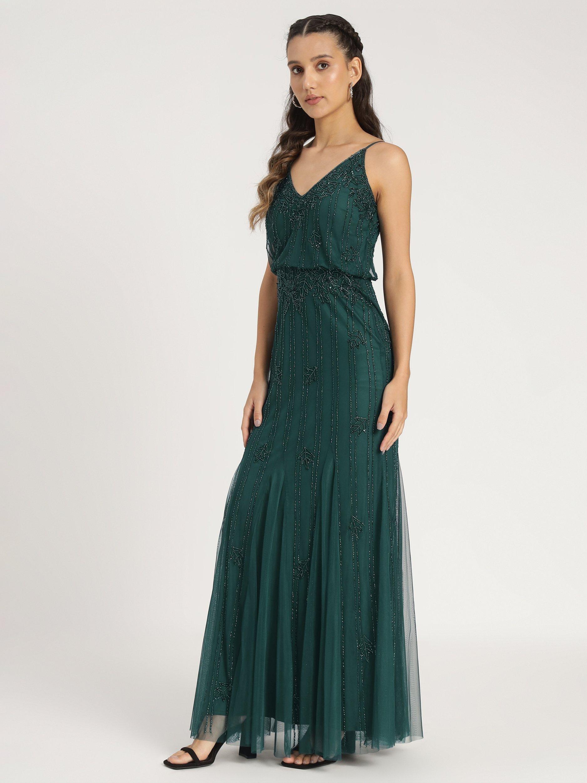Product image 2 of 7, which shows Lace & Beads Keeva Embellished Maxi Dress, Dark Green, 10