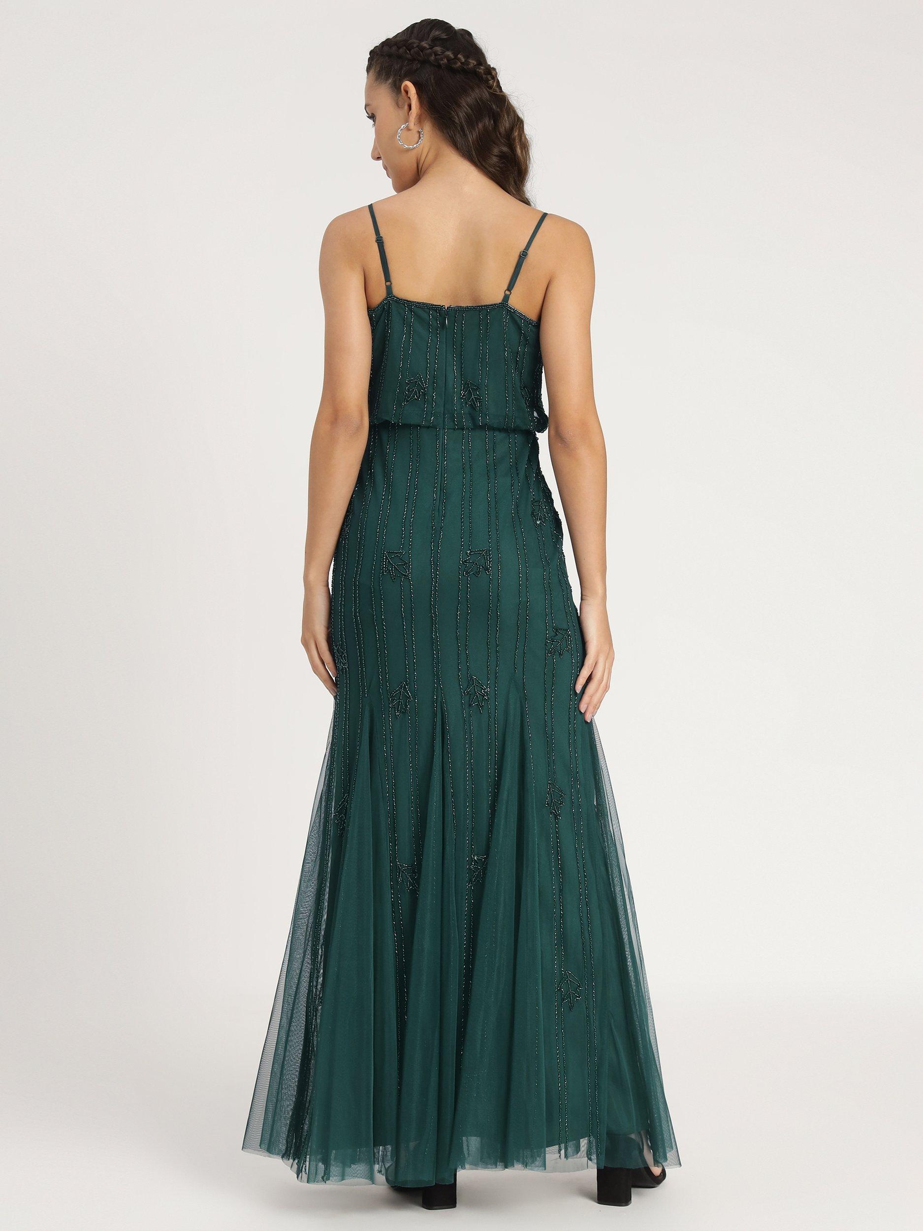 Product image 3 of 7, which shows Lace & Beads Keeva Embellished Maxi Dress, Dark Green, 10