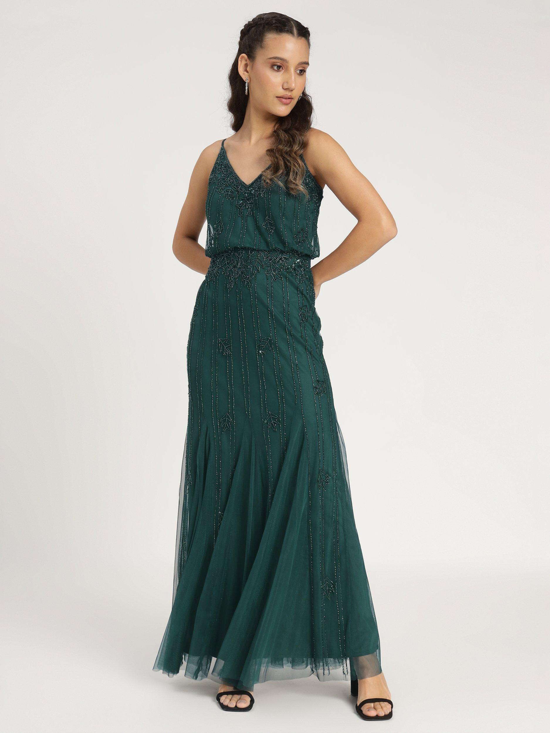 Product image 5 of 7, which shows Lace & Beads Keeva Embellished Maxi Dress, Dark Green, 10