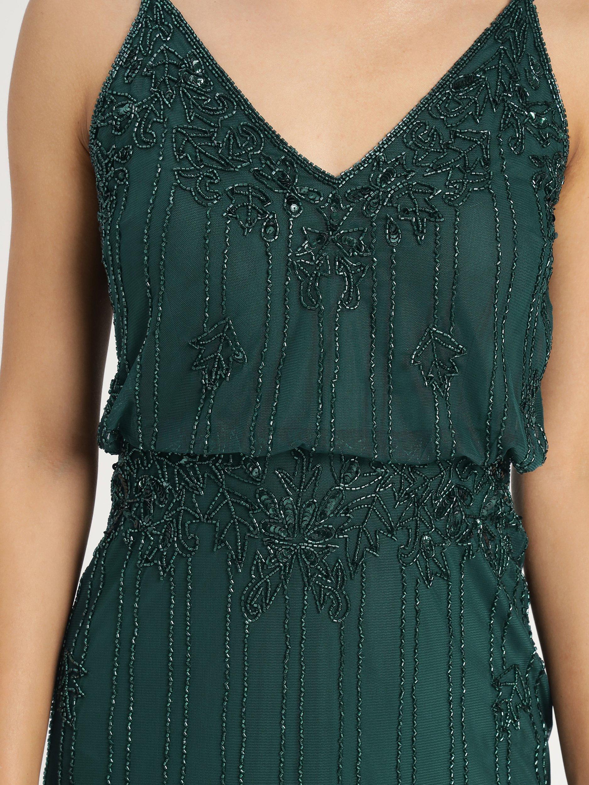 Product image 7 of 7, which shows Lace & Beads Keeva Embellished Maxi Dress, Dark Green, 10