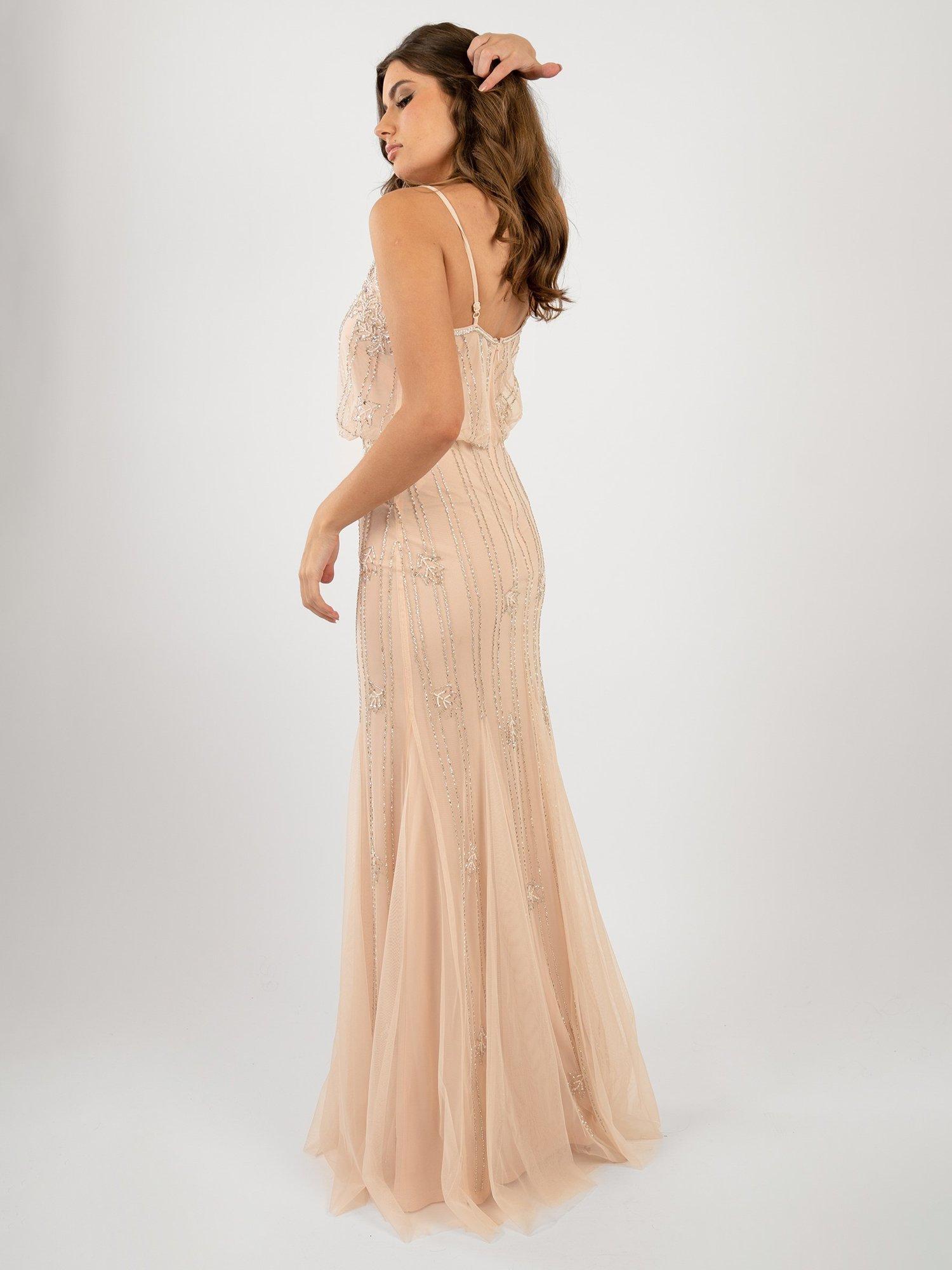 Lace Beads Keeva Embellished Maxi Dress Nude