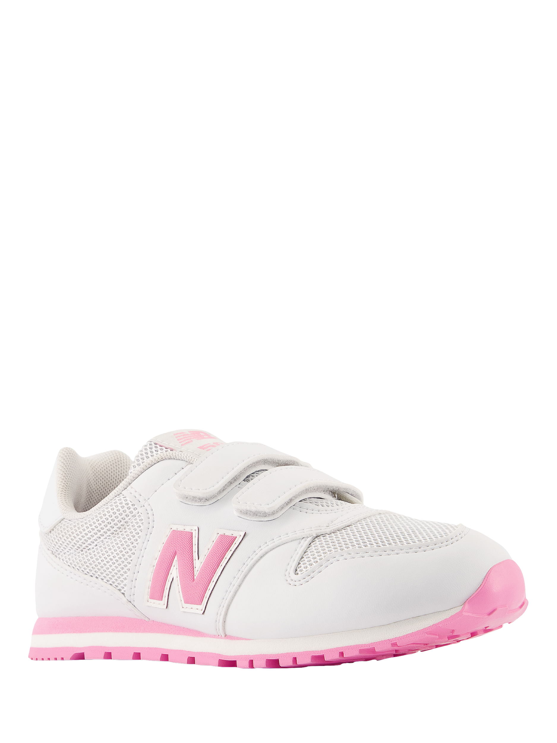 Product image 2 of 6, which shows New Balance Kids' 500 Rip-Tape Trainers, White/Pink, 10 Jnr