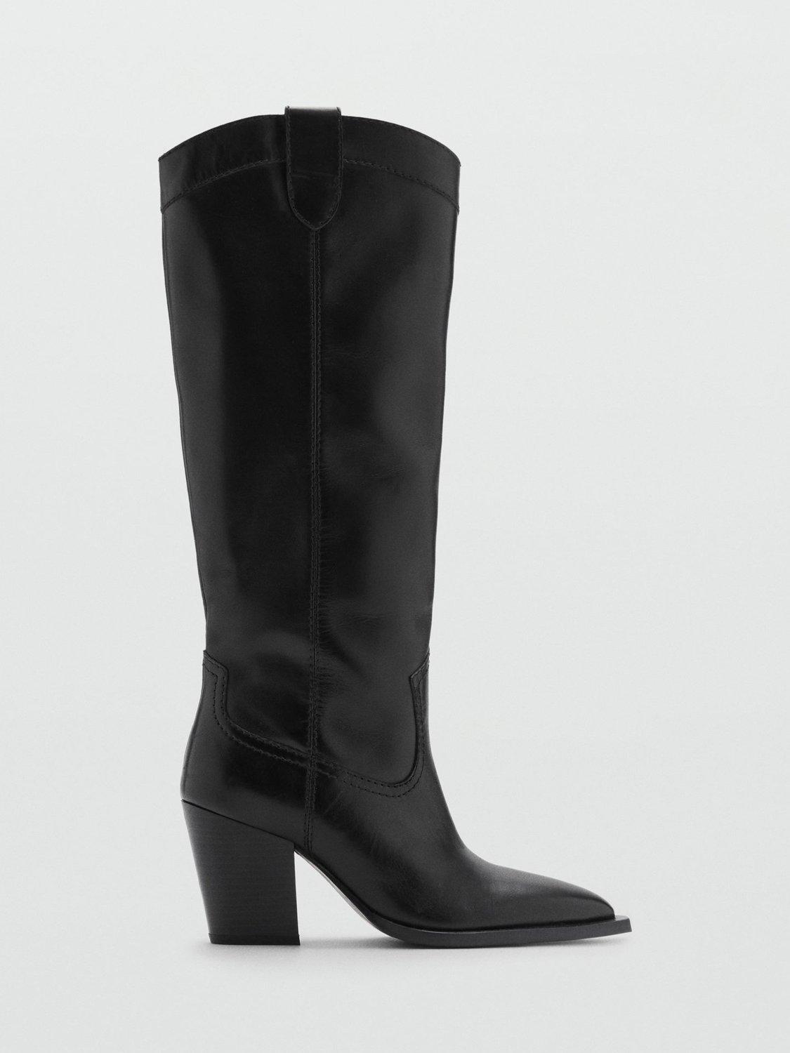 Mango London Leather Cowboy Boots, Black