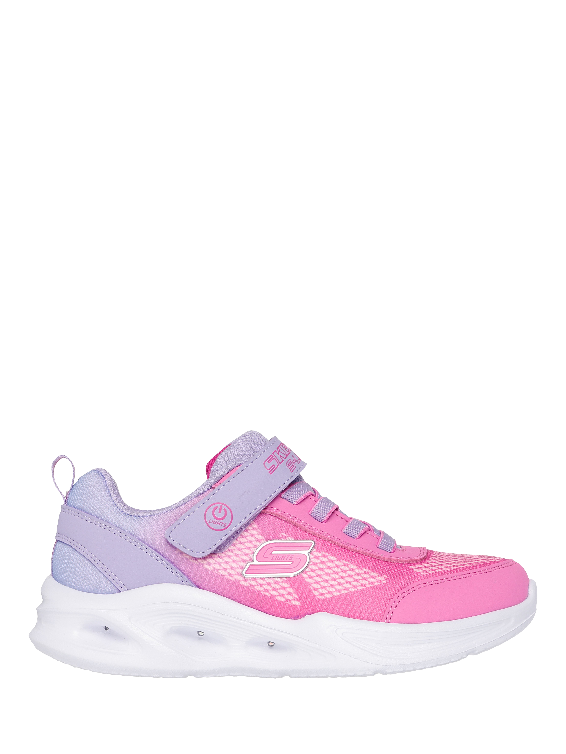 Product image 1 of 5, which shows Skechers Kids' S-Lights® Sola Glow Ombre Deluxe Trainers, Pink/ Lilac, EU27