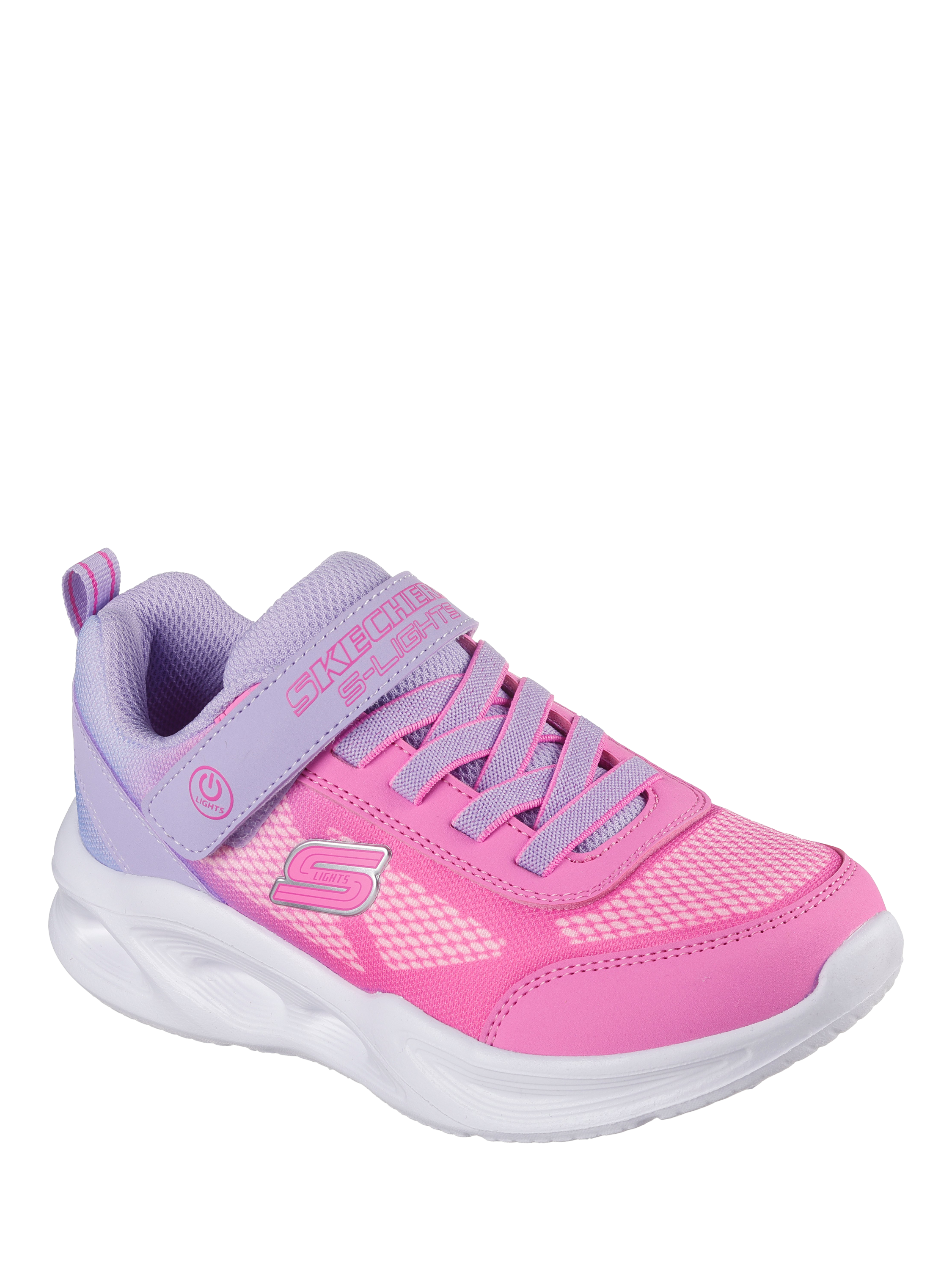 Product image 2 of 5, which shows Skechers Kids' S-Lights® Sola Glow Ombre Deluxe Trainers, Pink/ Lilac, EU27