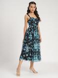 Lace & Beads Dane Floral Tulle Corset Midi Dress, Blue Multi