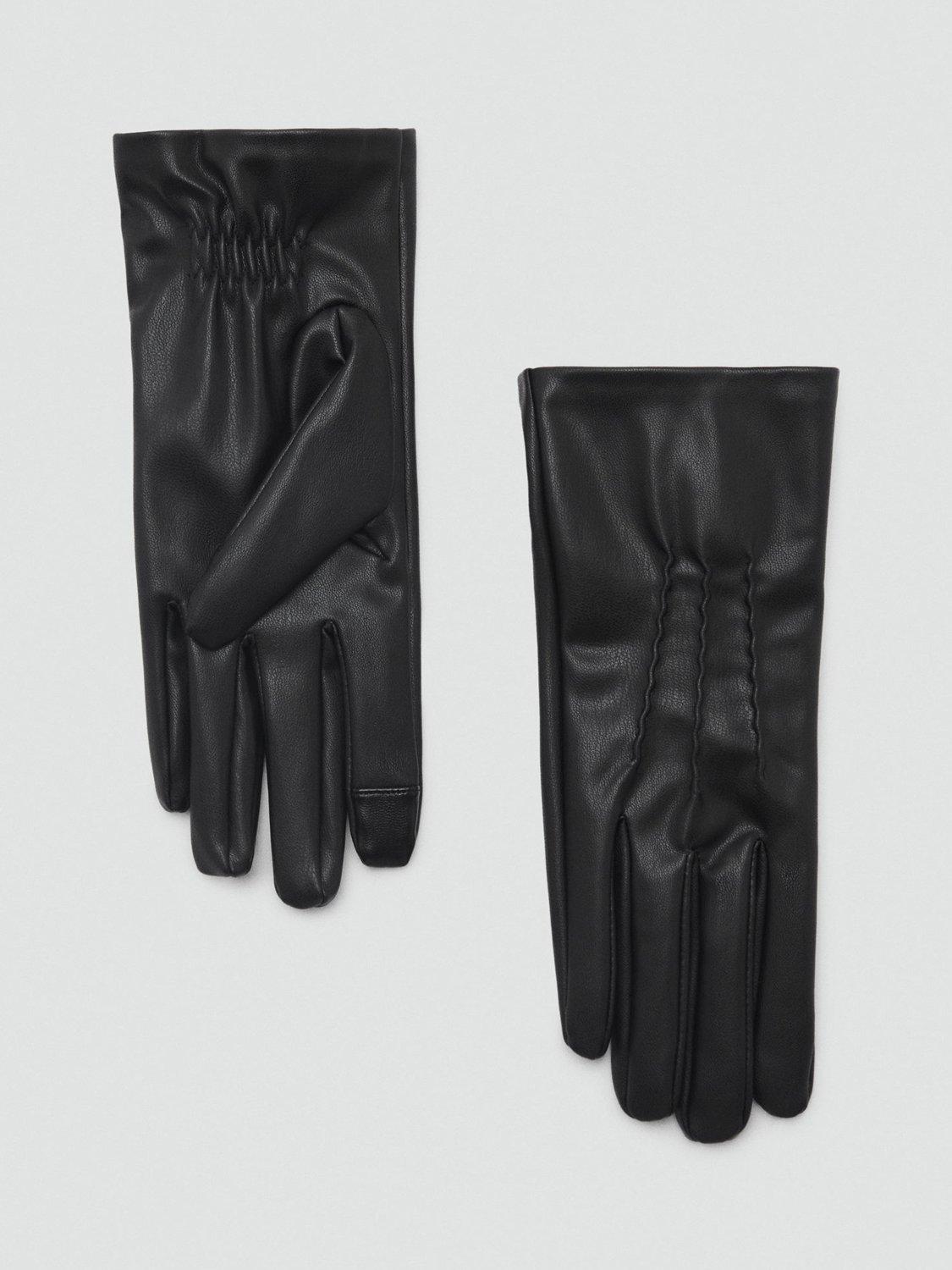 Mango Telma Faux Leather Gloves, Black