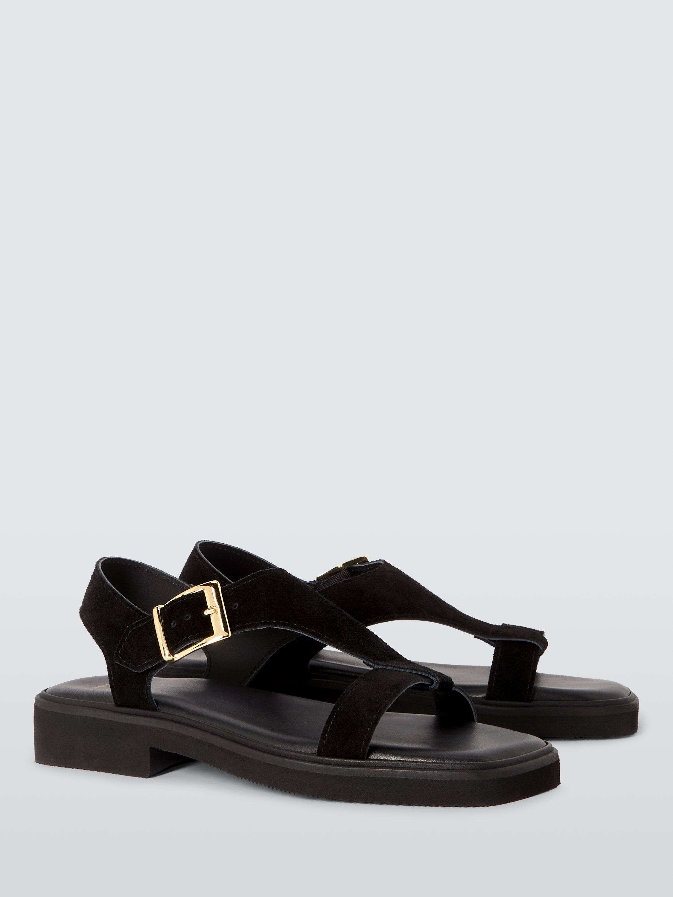 Product image 3 of 7, which shows John Lewis Lamble Suede T-Bar Padded Footbed Sandals, Black, 6
