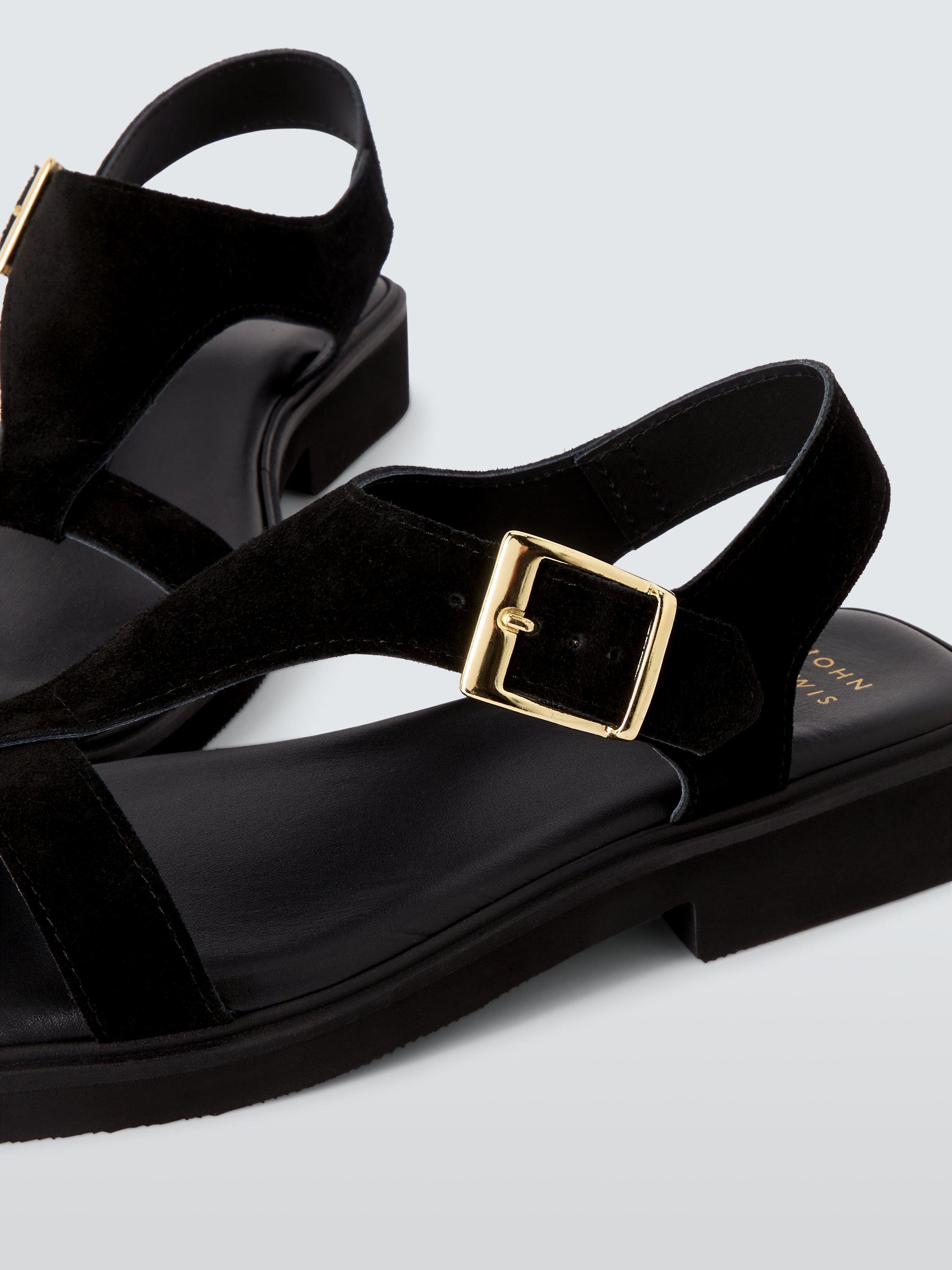Product image 4 of 7, which shows John Lewis Lamble Suede T-Bar Padded Footbed Sandals, Black, 6