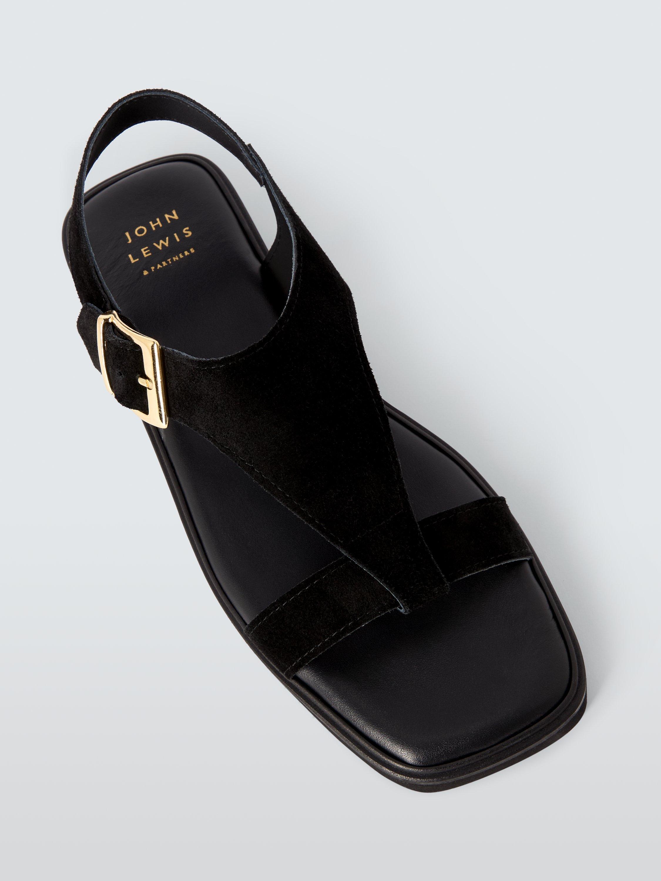 Product image 5 of 7, which shows John Lewis Lamble Suede T-Bar Padded Footbed Sandals, Black, 6