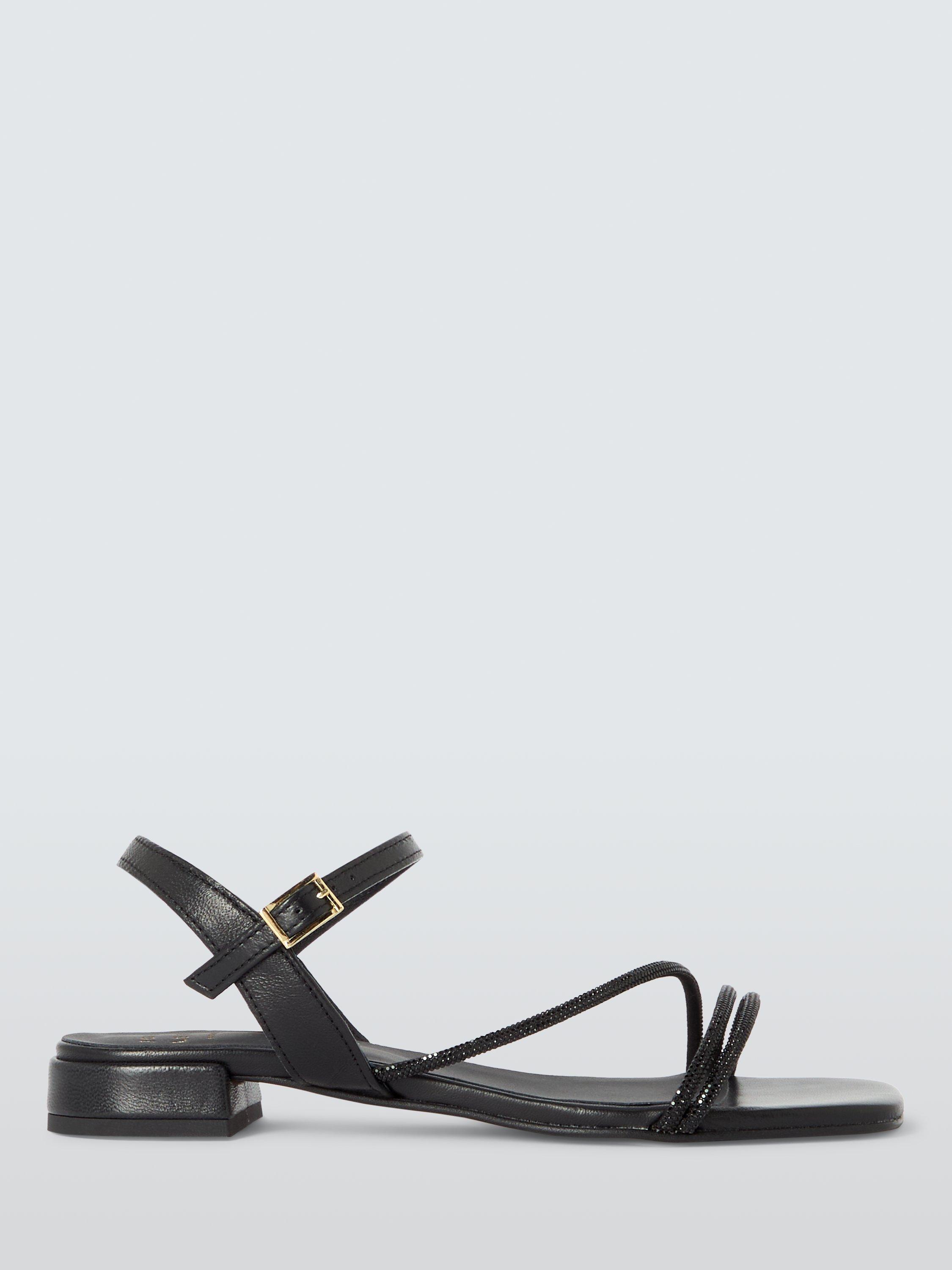 Product image 1 of 6, which shows John Lewis Lisbeth Leather Asymmetric Hot Fix Gem Stone Dressy Sandals, Black, 3