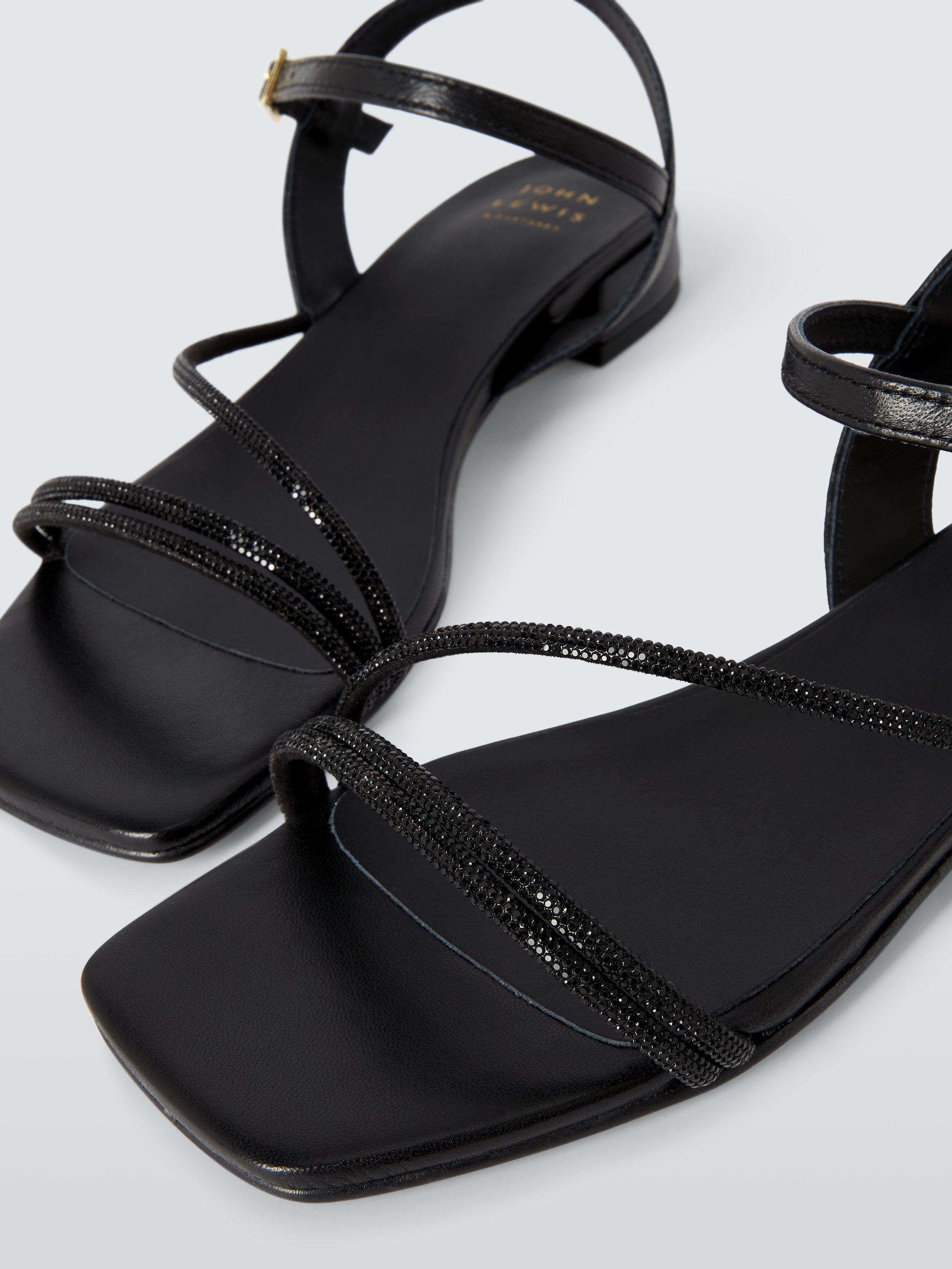Product image 4 of 6, which shows John Lewis Lisbeth Leather Asymmetric Hot Fix Gem Stone Dressy Sandals, Black, 3
