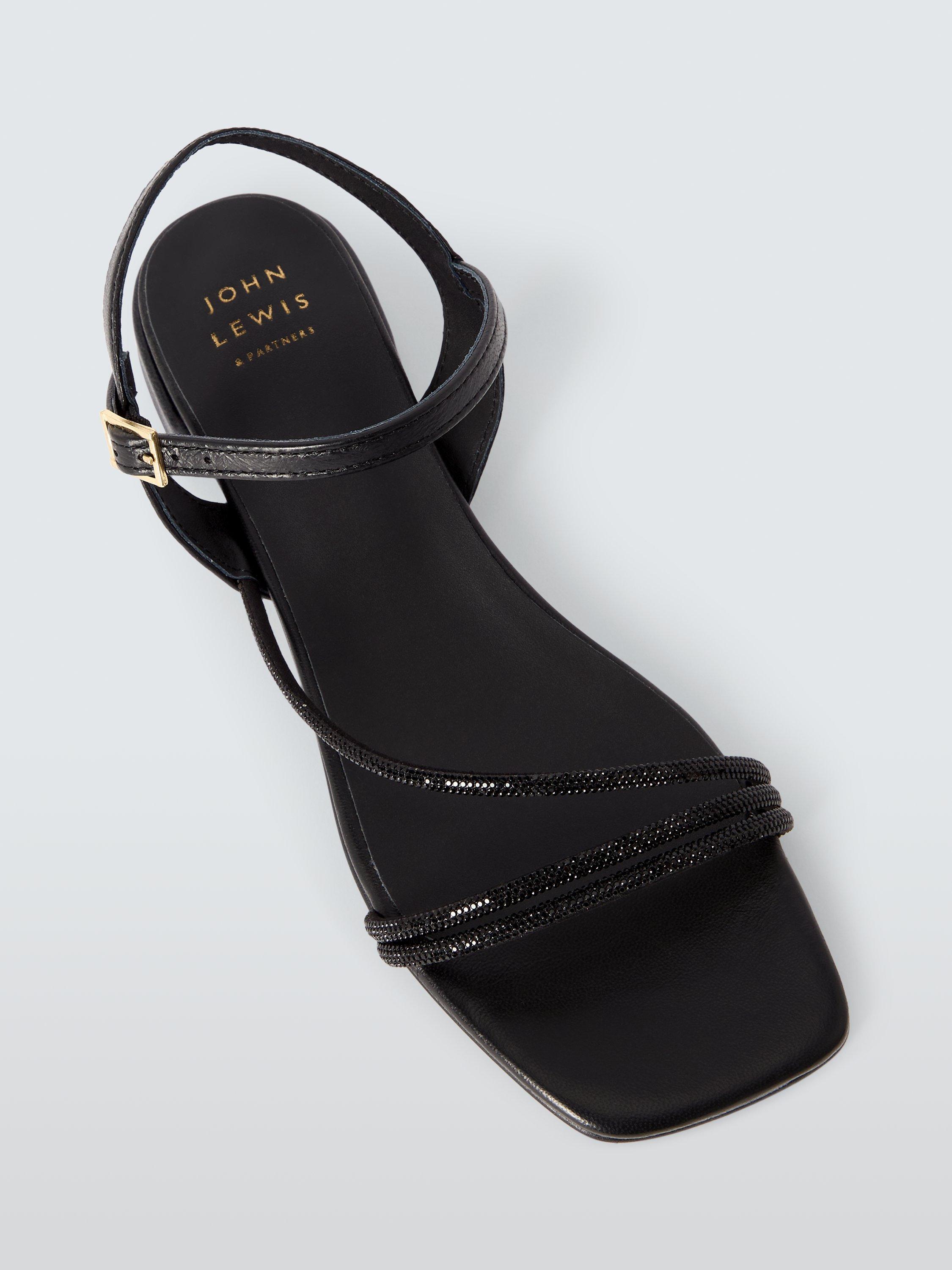 Product image 5 of 6, which shows John Lewis Lisbeth Leather Asymmetric Hot Fix Gem Stone Dressy Sandals, Black, 3