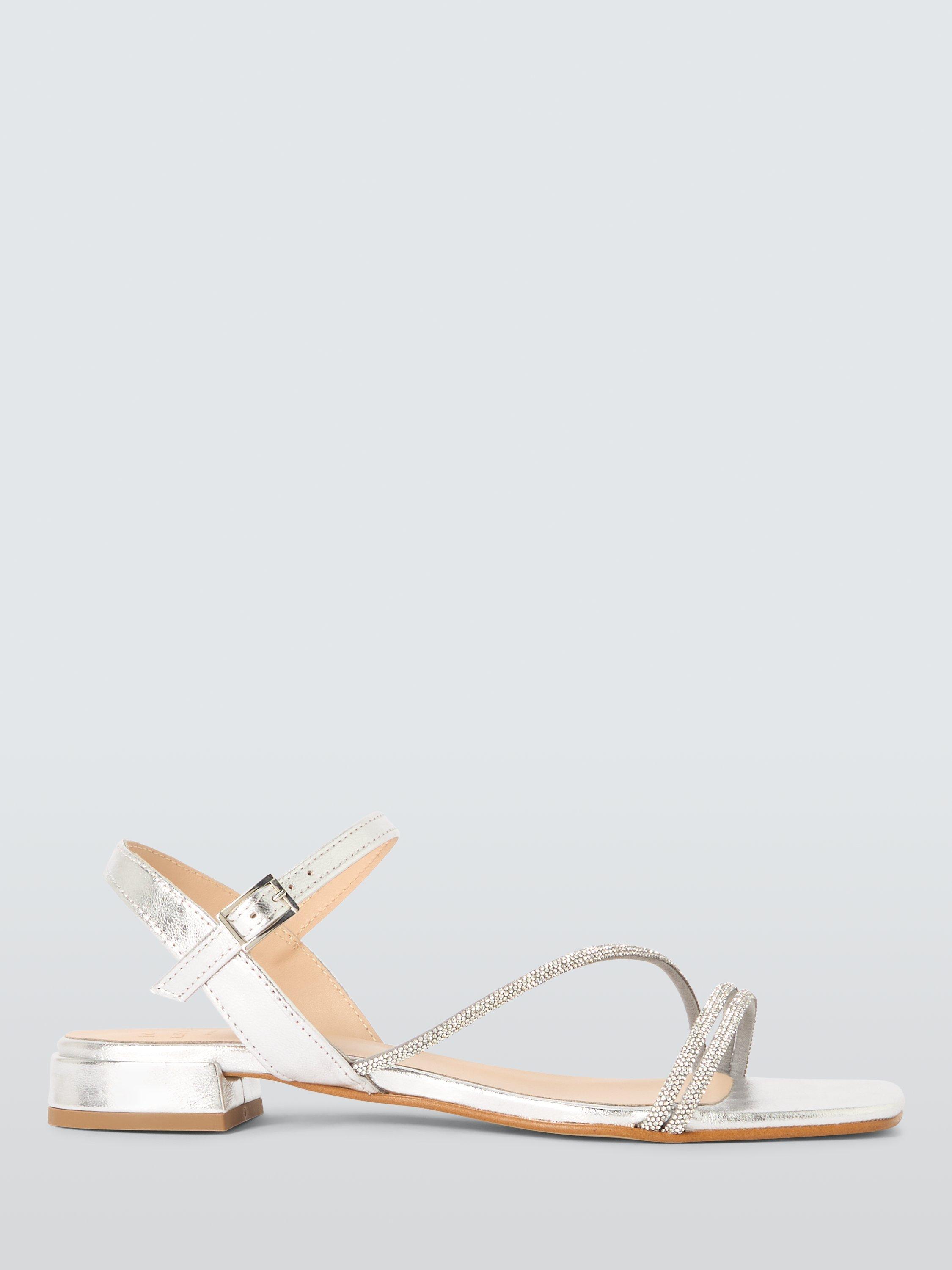 Product image 1 of 6, which shows John Lewis Lisbeth Leather Asymmetric Hot Fix Gem Stone Dressy Sandals, Silver, 3