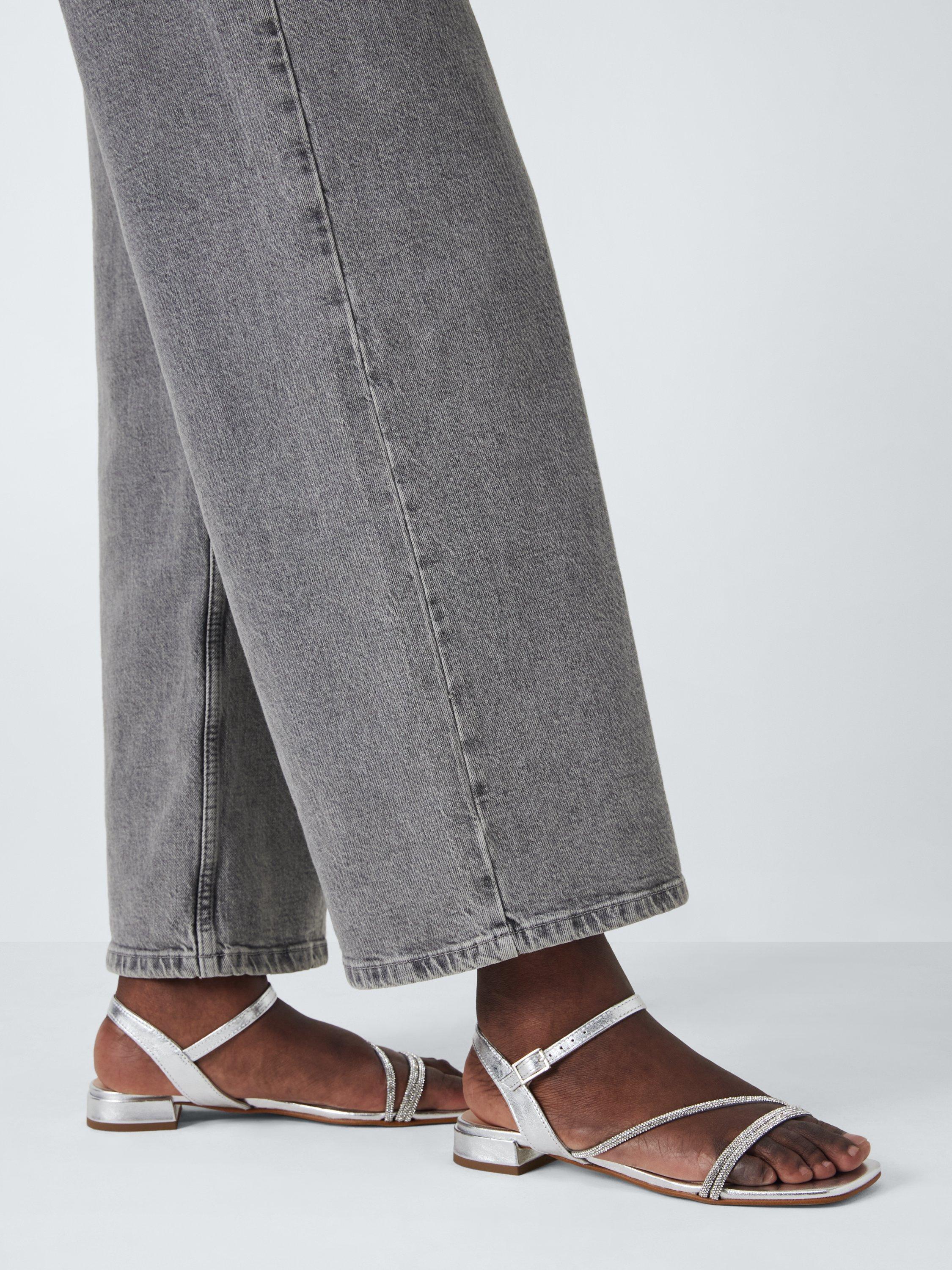 Product image 2 of 6, which shows John Lewis Lisbeth Leather Asymmetric Hot Fix Gem Stone Dressy Sandals, Silver, 3