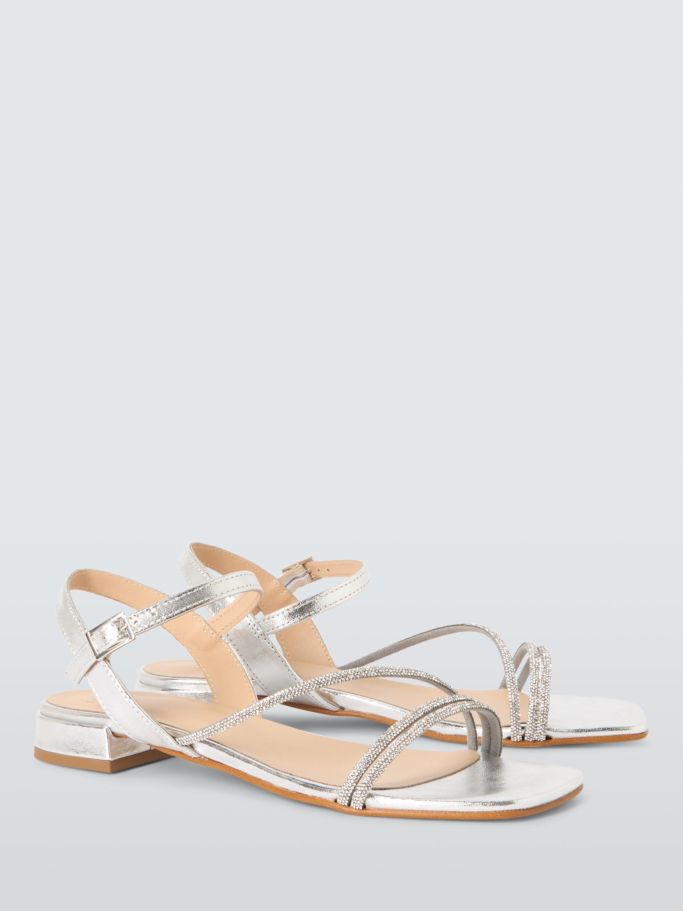 Product image 3 of 6, which shows John Lewis Lisbeth Leather Asymmetric Hot Fix Gem Stone Dressy Sandals, Silver, 3