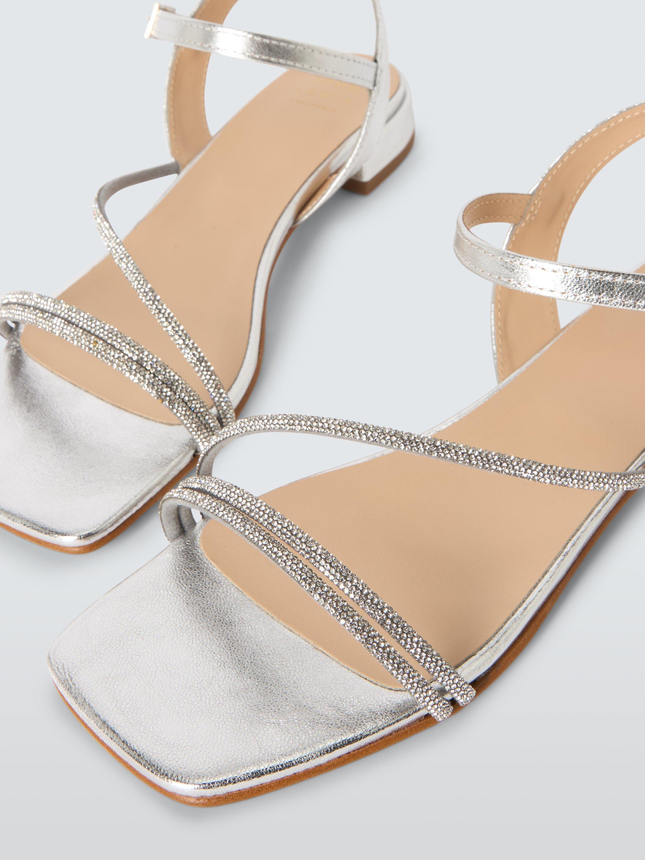 Product image 4 of 6, which shows John Lewis Lisbeth Leather Asymmetric Hot Fix Gem Stone Dressy Sandals, Silver, 3