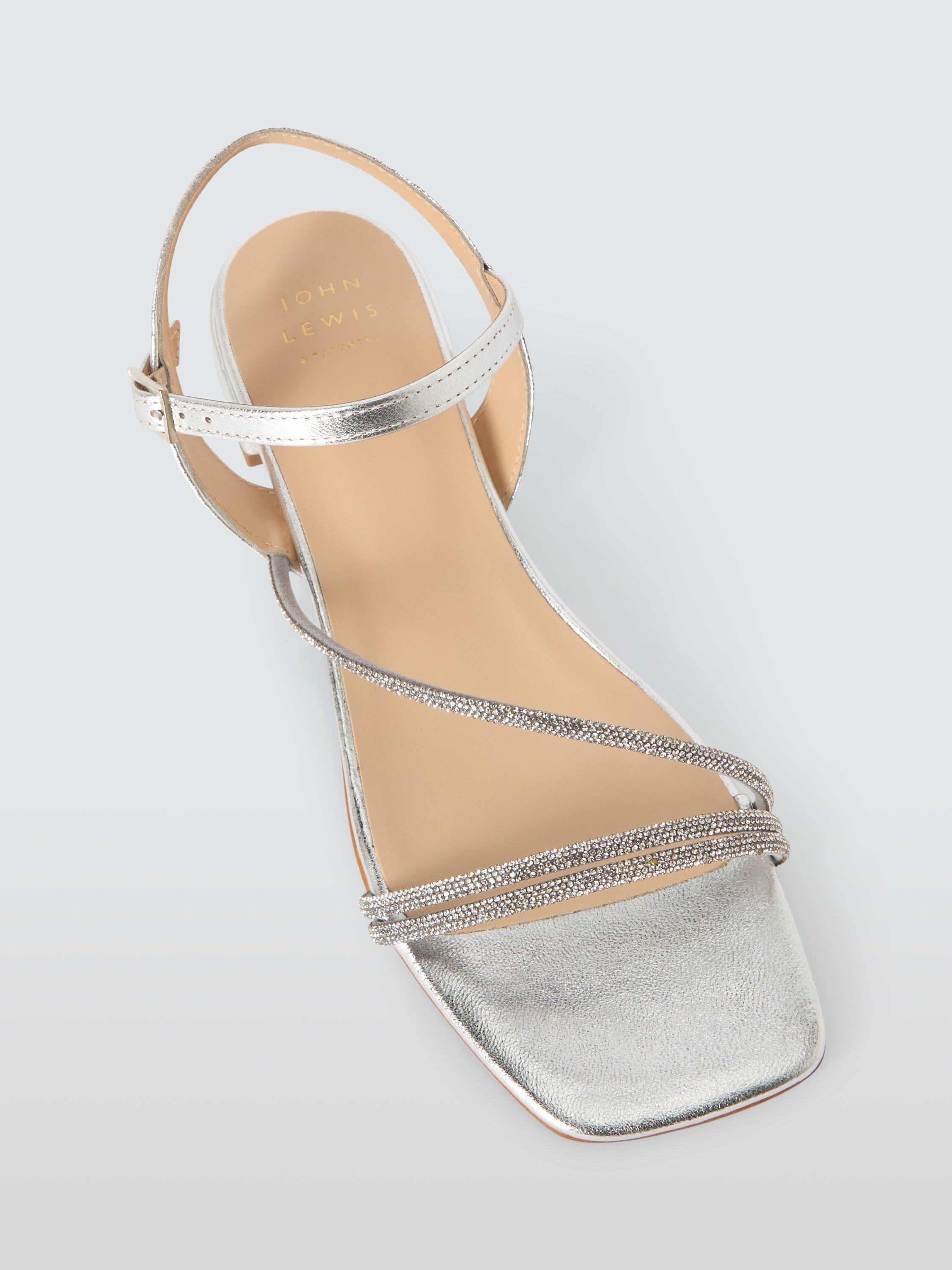 Product image 5 of 6, which shows John Lewis Lisbeth Leather Asymmetric Hot Fix Gem Stone Dressy Sandals, Silver, 3