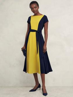 Hobbs Petite Emery Colour Block Dress, Navy/Yellow, Navy/Yellow