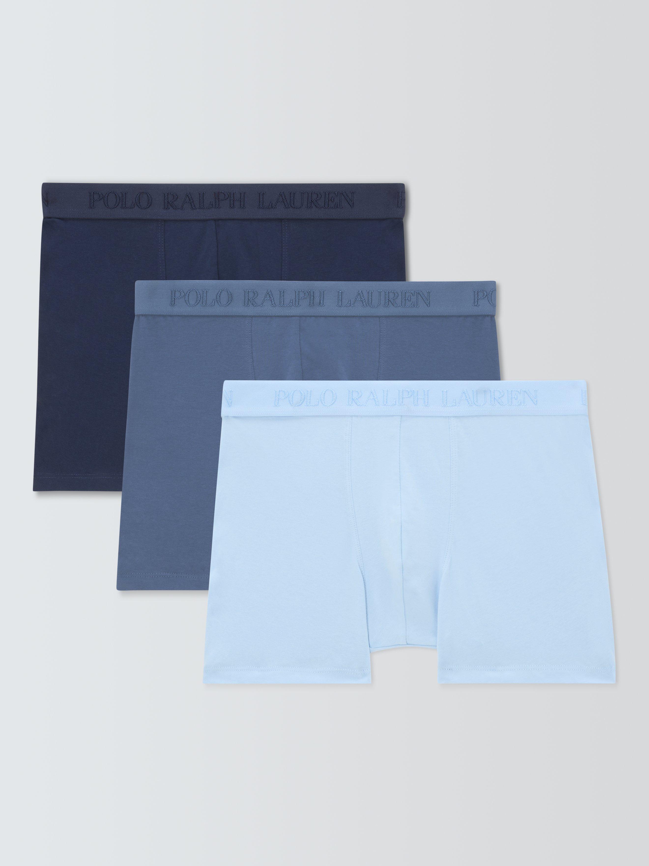 Product image 1 of 5, which shows Polo Ralph Lauren Stretch Cotton Boxer Briefs, Pack of 3, Blue, M