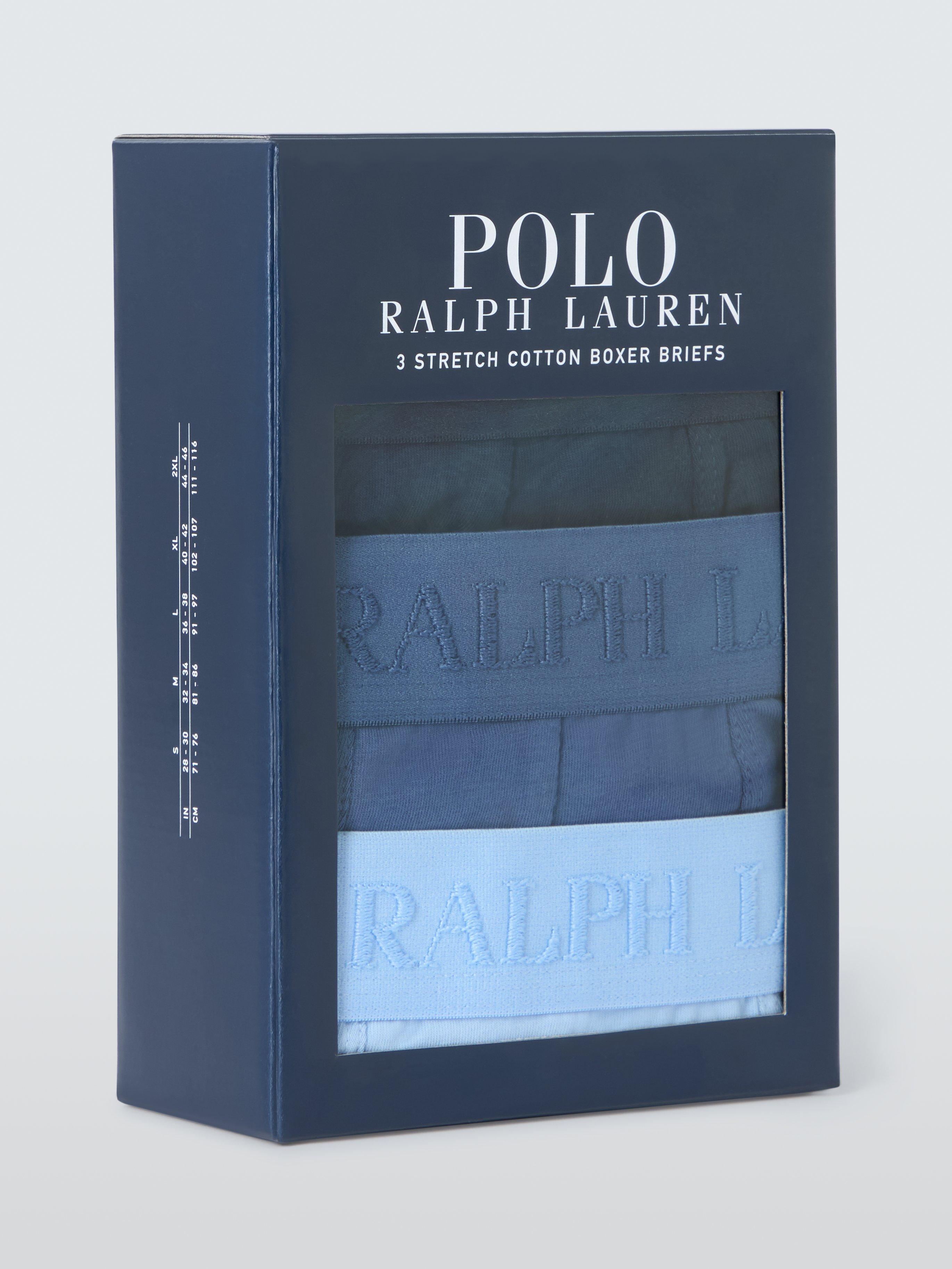 Product image 5 of 5, which shows Polo Ralph Lauren Stretch Cotton Boxer Briefs, Pack of 3, Blue, M