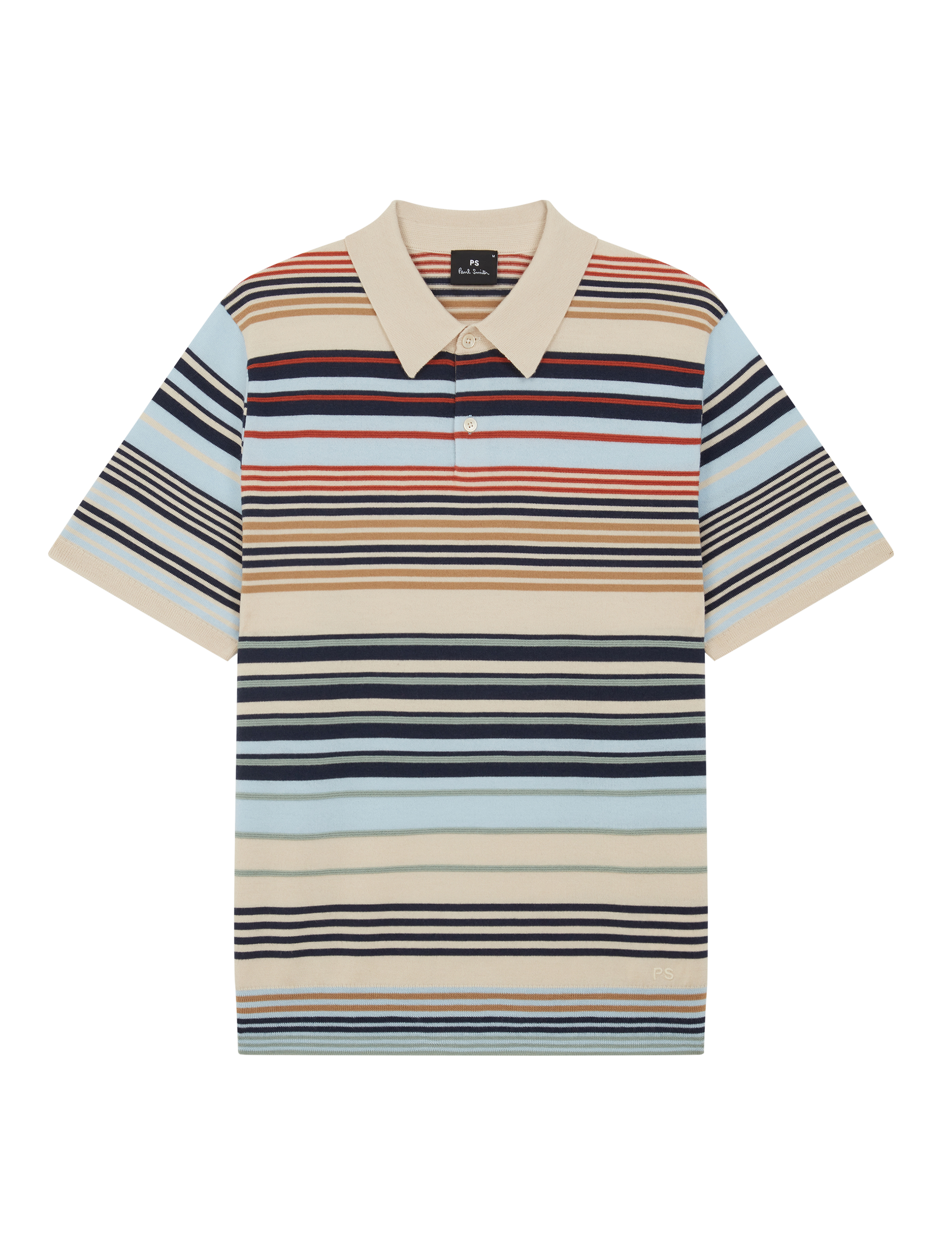 Product image 1 of 2, which shows Paul Smith Merino Woo Stripe Short Sleeve Polo Shirt, White, M