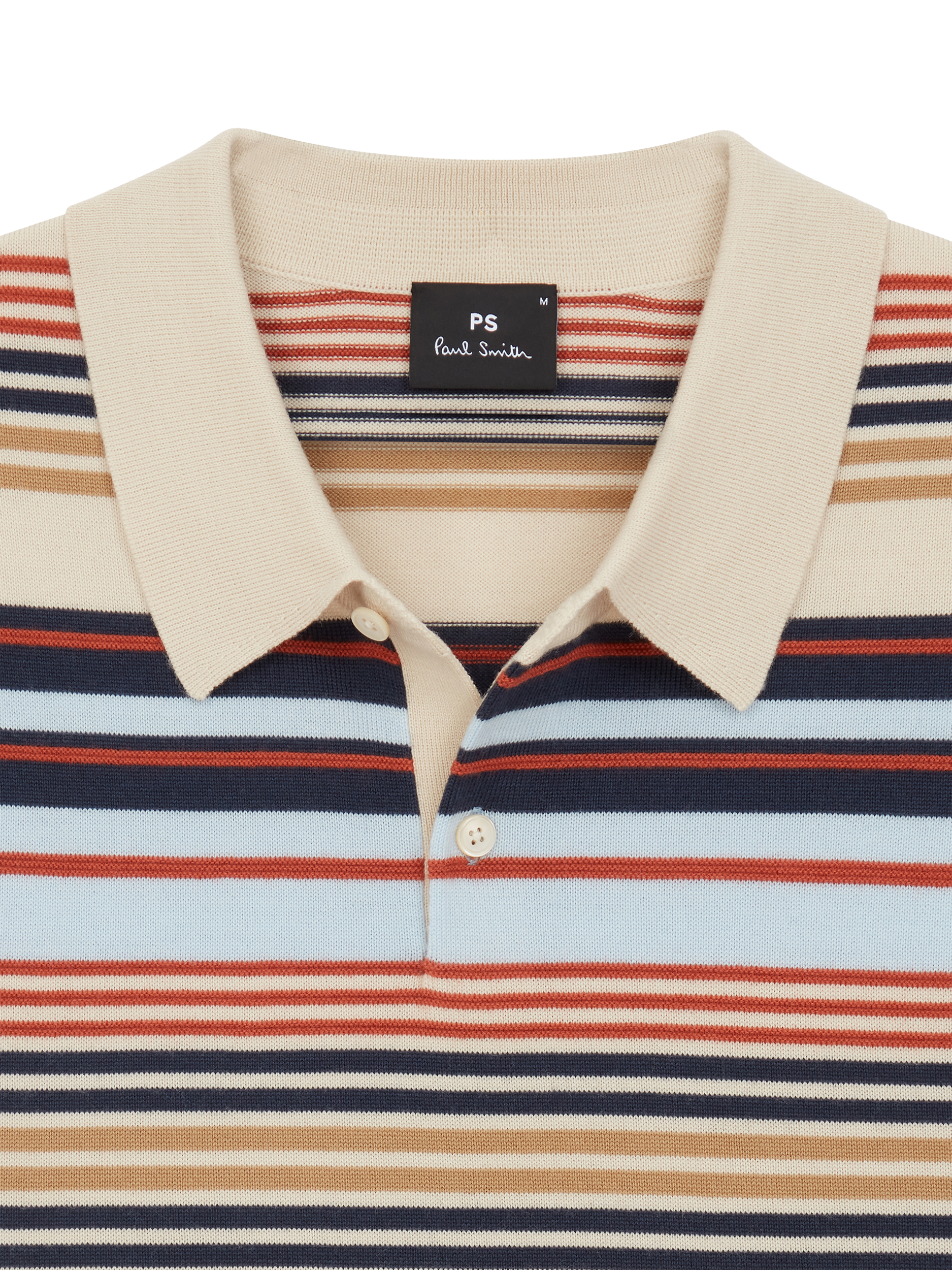 Product image 2 of 2, which shows Paul Smith Merino Woo Stripe Short Sleeve Polo Shirt, White, M