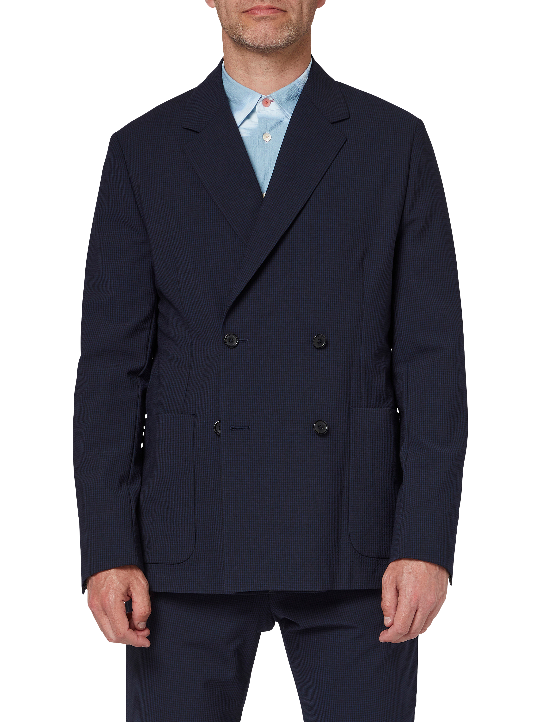 Product image 1 of 6, which shows PS Paul Smith Tailored Fit Wool Blend Check Suit Jacket, Blue, 40R