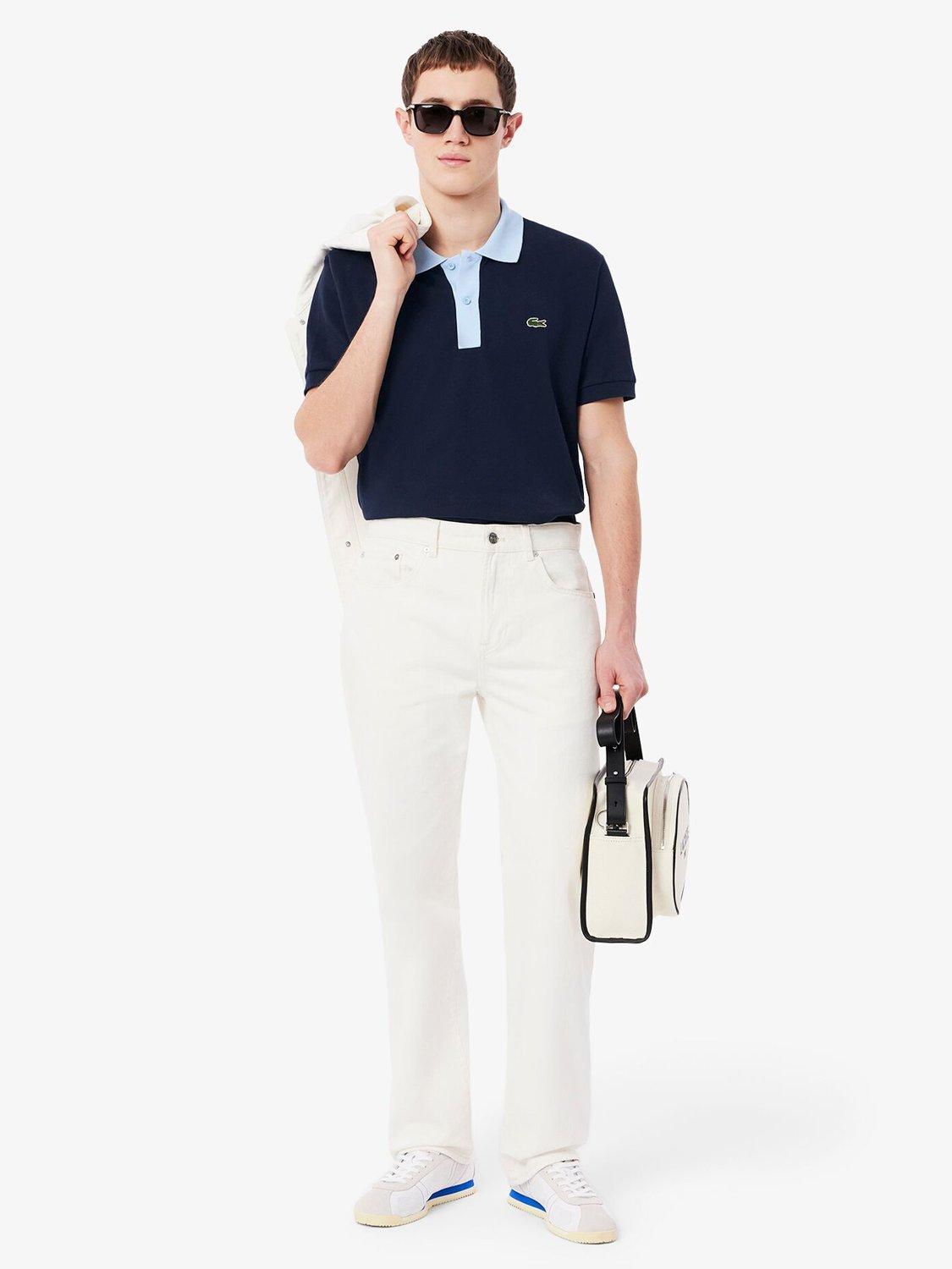 Product image 1 of 7, which shows Lacoste Cotton Regular Fit Core Essential Polo Shirt, Navy Blue/Overview, S