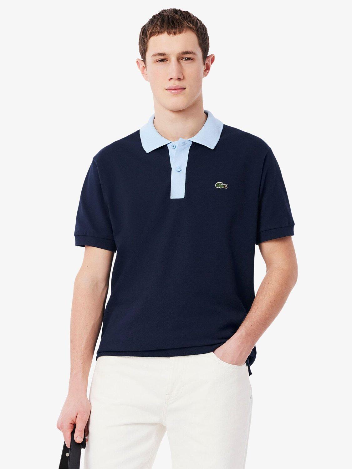 Product image 2 of 7, which shows Lacoste Cotton Regular Fit Core Essential Polo Shirt, Navy Blue/Overview, S