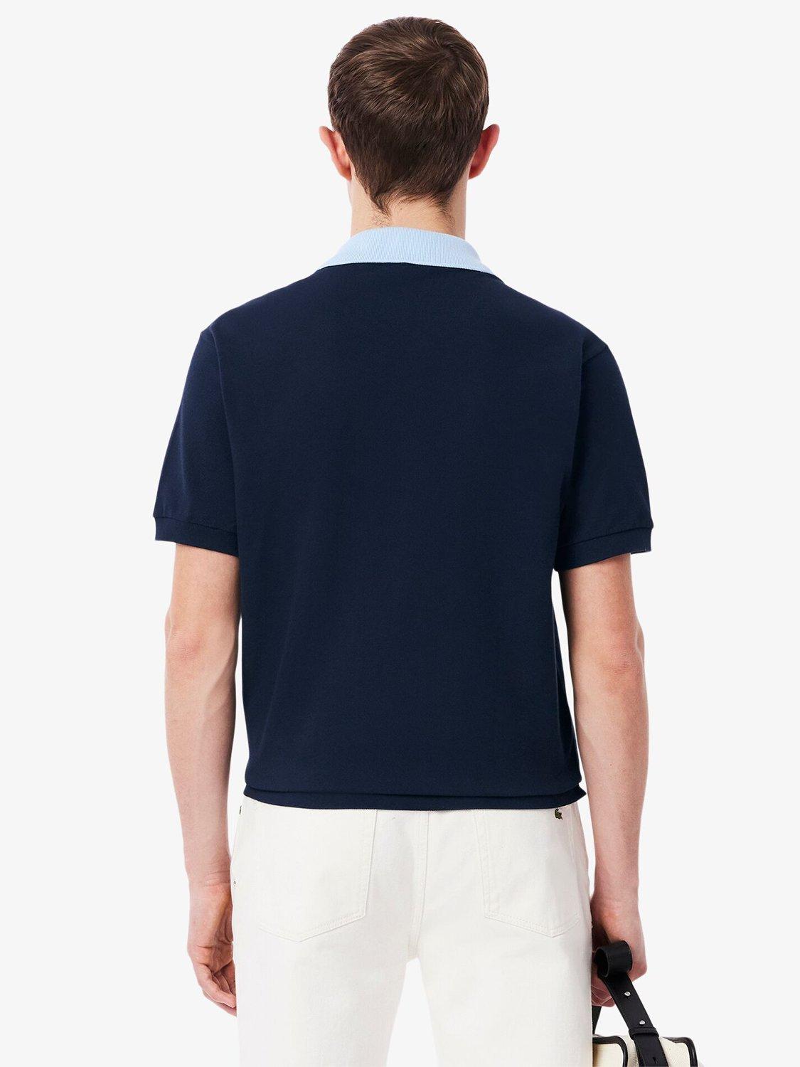 Product image 3 of 7, which shows Lacoste Cotton Regular Fit Core Essential Polo Shirt, Navy Blue/Overview, S
