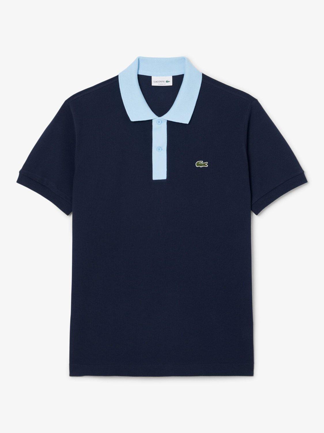 Product image 5 of 7, which shows Lacoste Cotton Regular Fit Core Essential Polo Shirt, Navy Blue/Overview, S