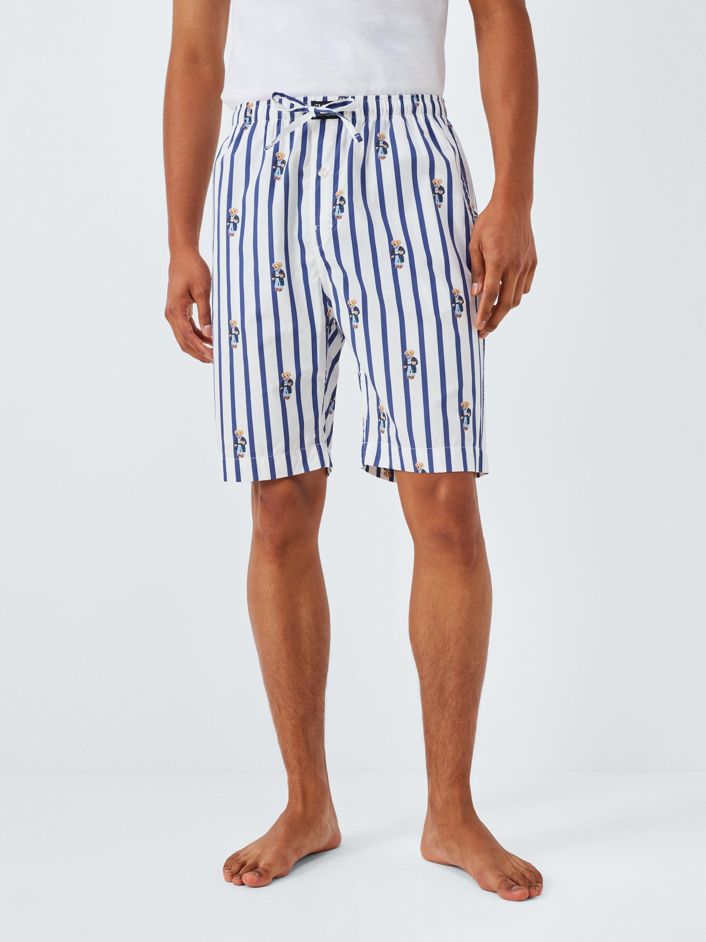 Product image 1 of 5, which shows Ralph Lauren Bear Striped Cotton Lounge Shorts, Aob Stripe, S