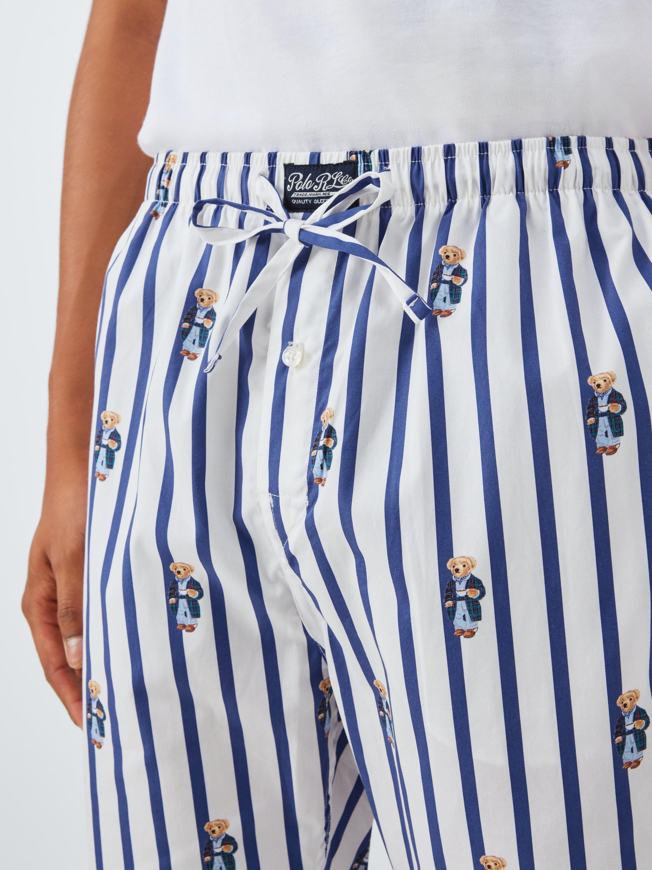 Product image 5 of 5, which shows Ralph Lauren Bear Striped Cotton Lounge Shorts, Aob Stripe, S