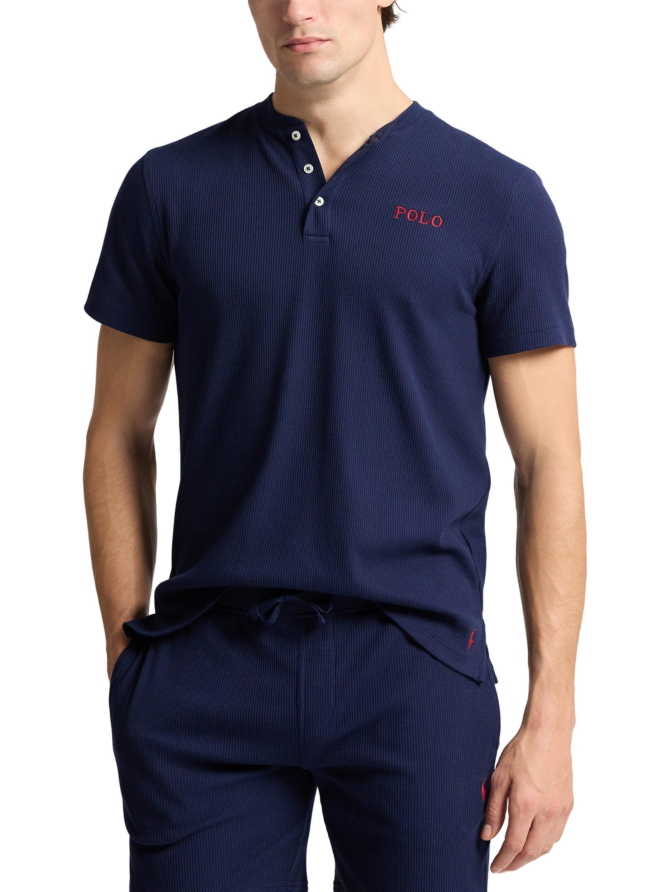 Product image 2 of 3, which shows Polo Ralph Lauren Cotton Waffle Short Sleeve Lounge Top, Cruise Navy, S