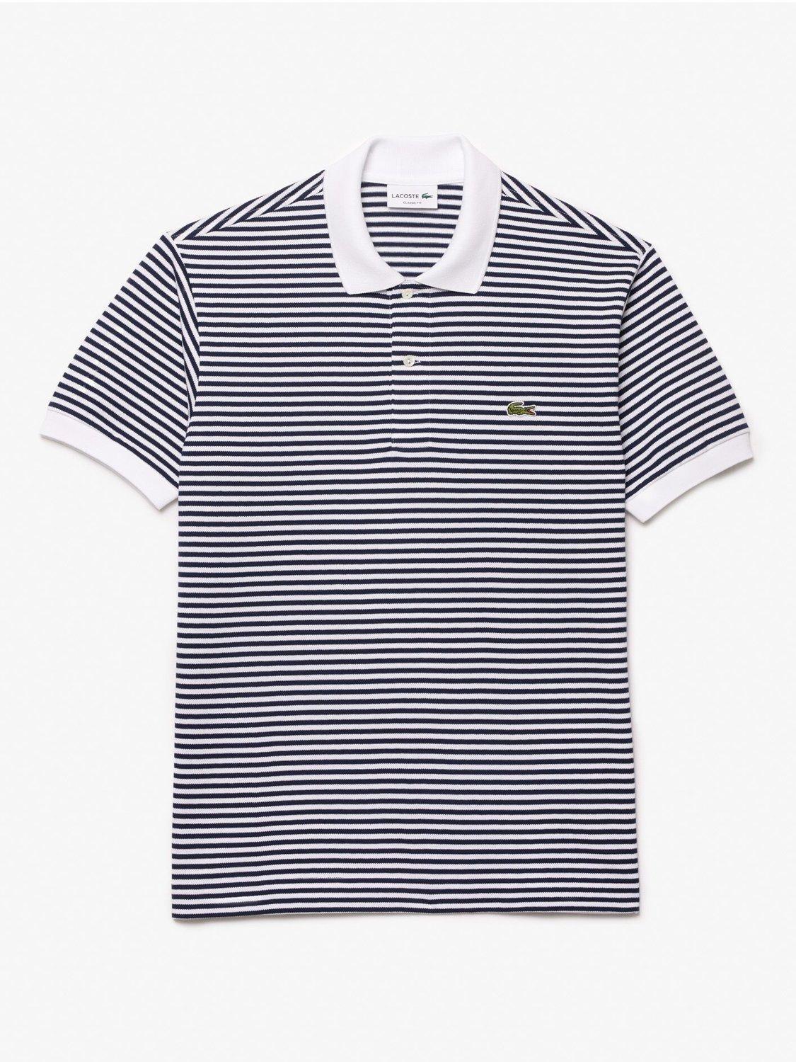 Lacoste Stripe Cotton Polo Shirt, White/Navy Blue