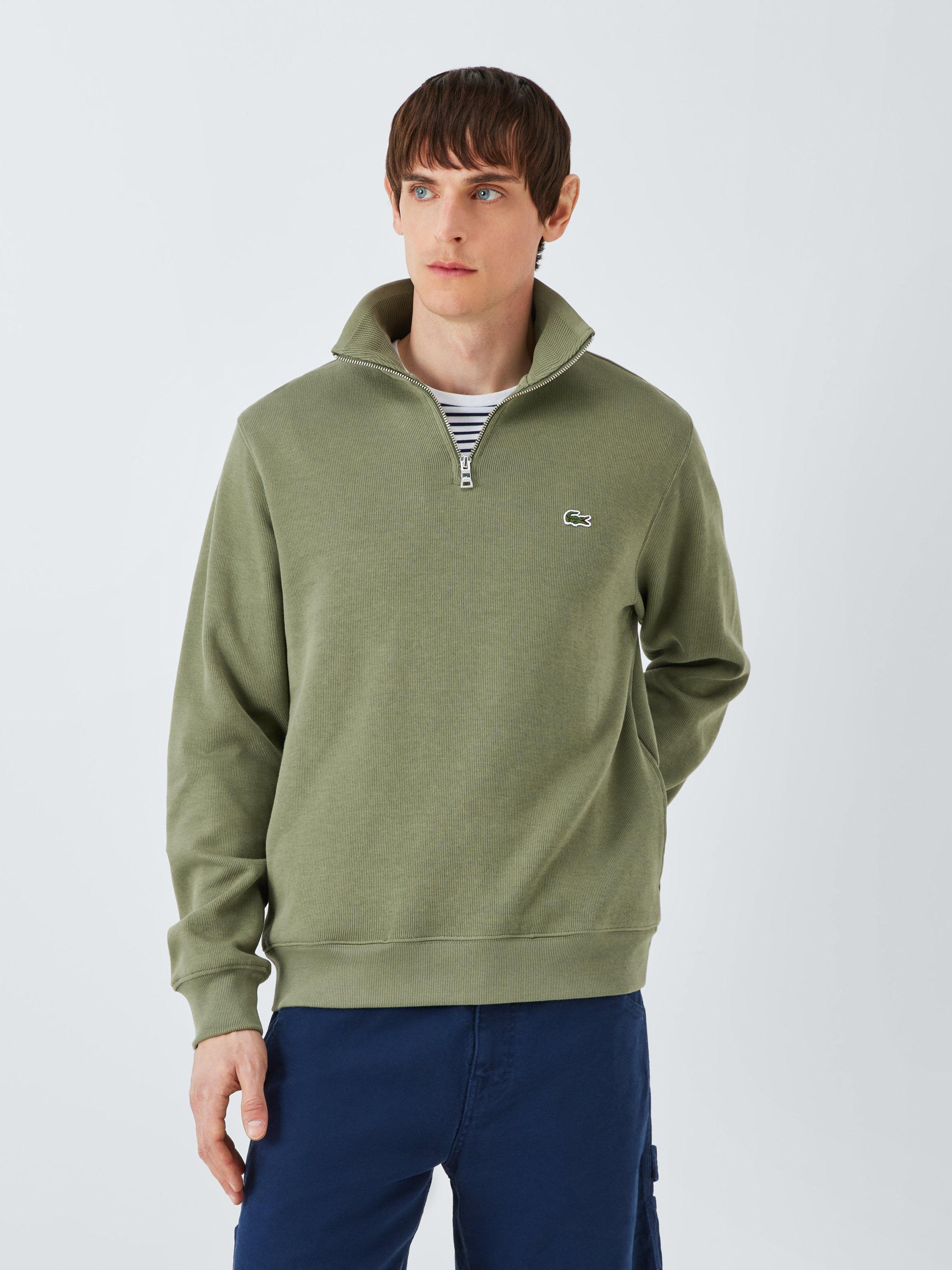Product image 1 of 6, which shows Lacoste Half Zip Fleece Sweatshirt, Khaki, S