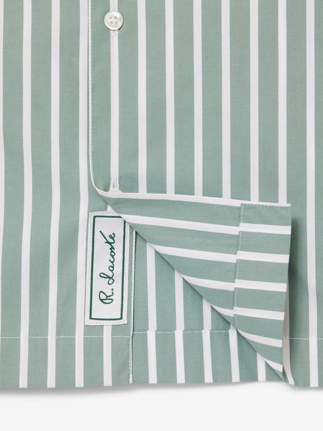 Product image 4 of 4, which shows Lacoste Core Essential Woven Cotton Stripe Short Sleeve Shirt, Spruce/White, XXL