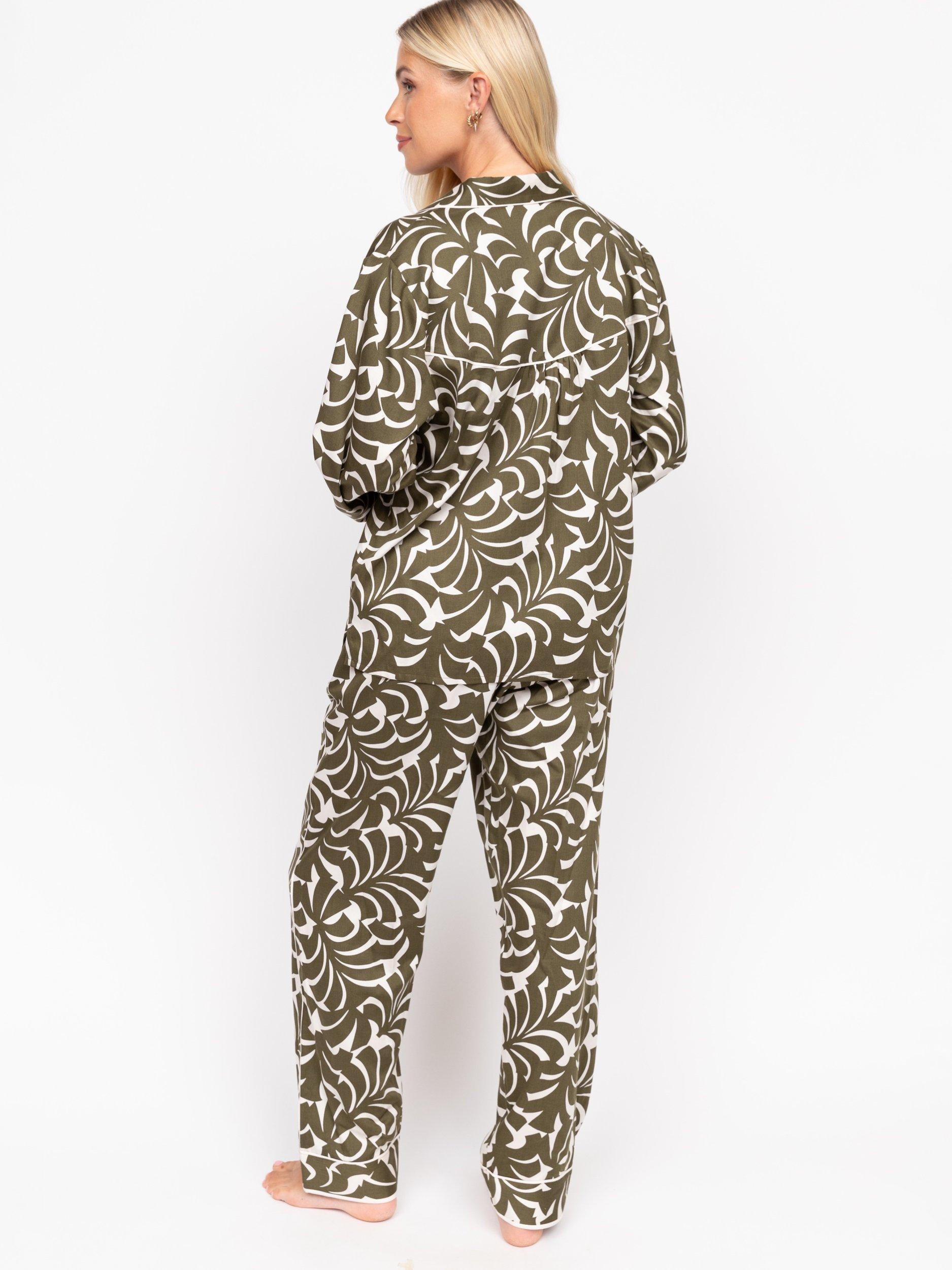 Product image 2 of 4, which shows Fable & Eve Chiswick Palm Print Long Pyjama Set, Green, 8