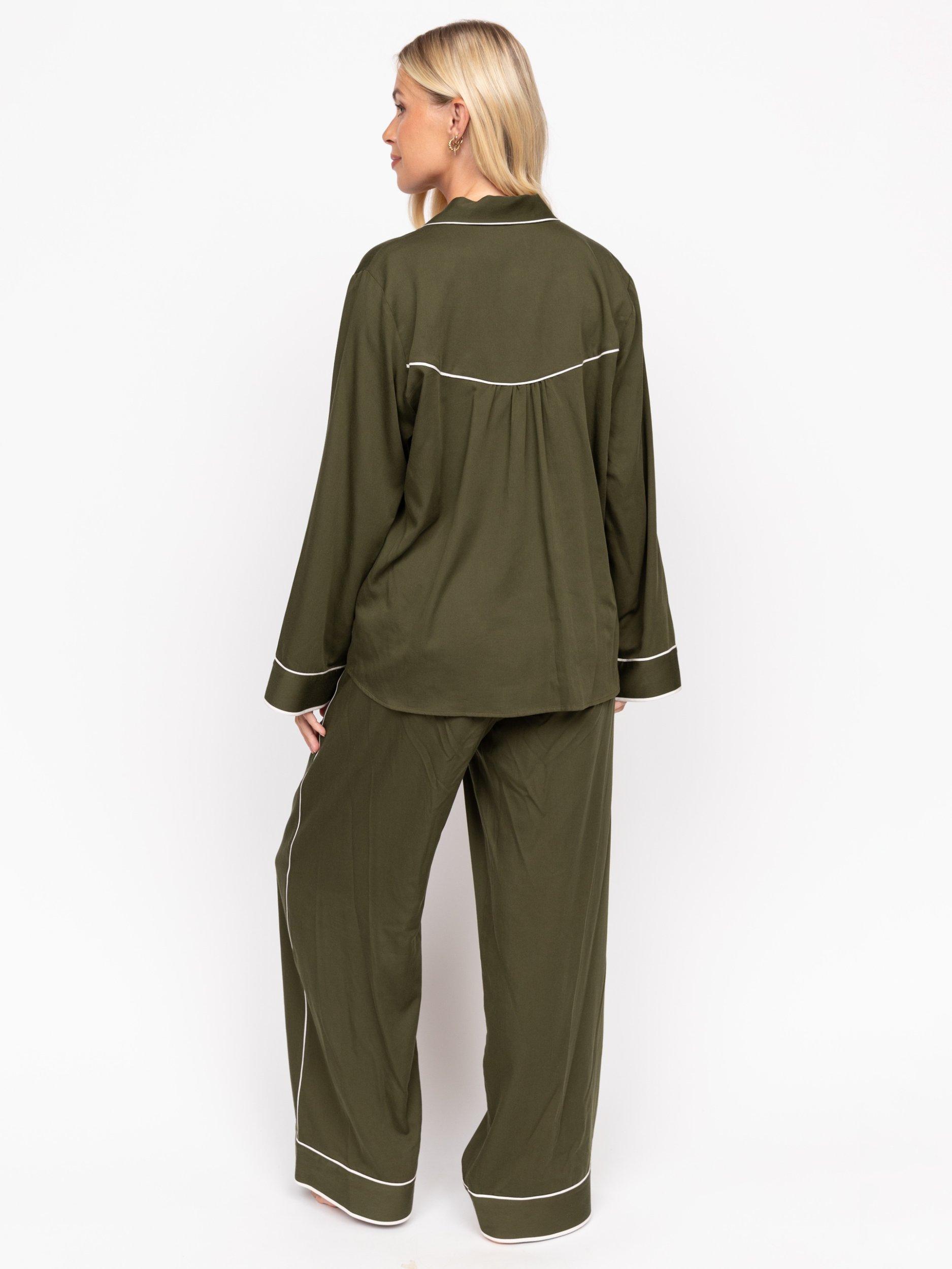 Product image 2 of 4, which shows Fable & Eve Chiswick Wide Leg Long Pyjama Set, Green, 8