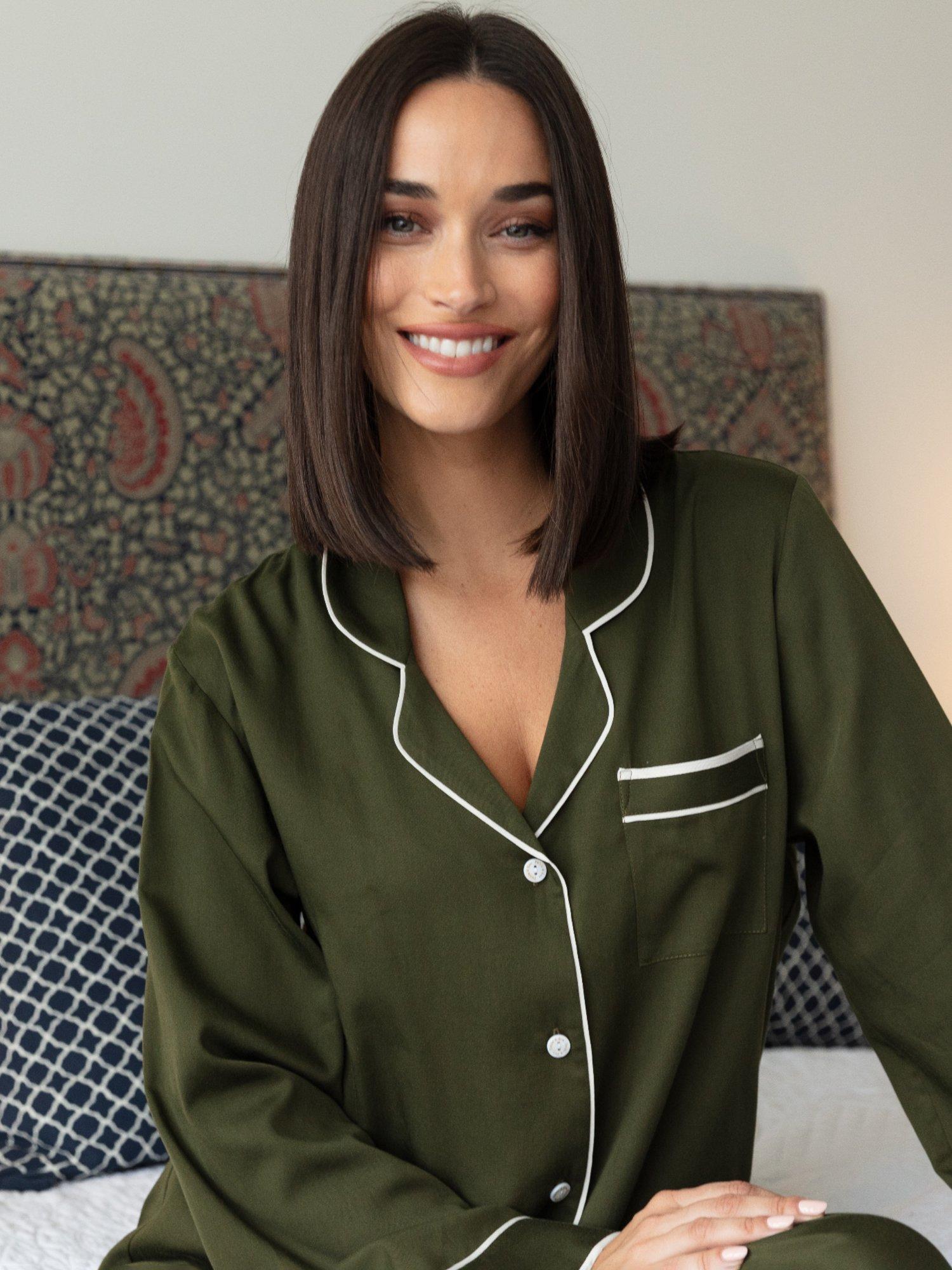 Product image 3 of 4, which shows Fable & Eve Chiswick Wide Leg Long Pyjama Set, Green, 8