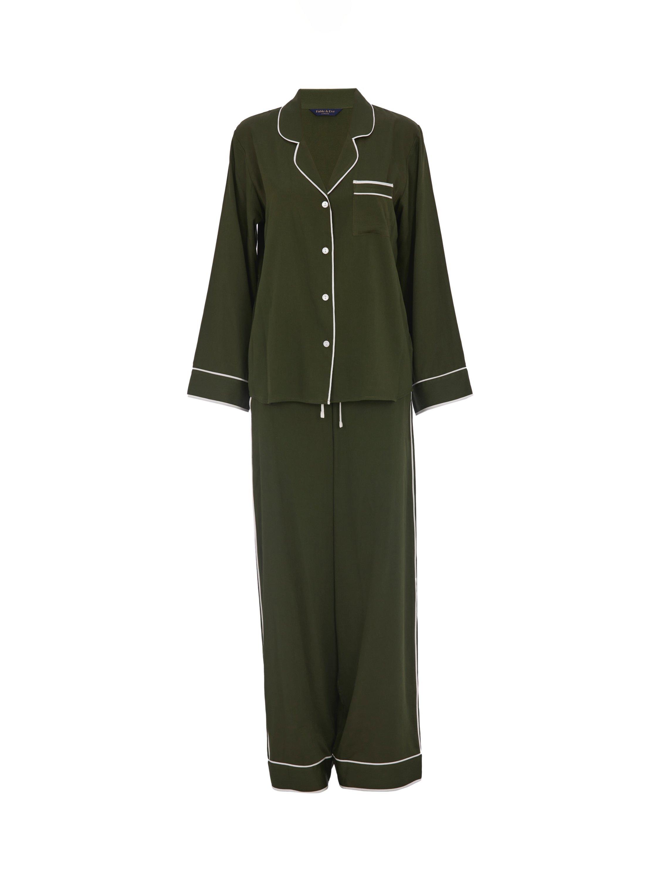 Product image 4 of 4, which shows Fable & Eve Chiswick Wide Leg Long Pyjama Set, Green, 8