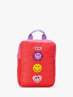Stych Smiley Embroidered Patch Backpack, Bright Pink, Bright Pink