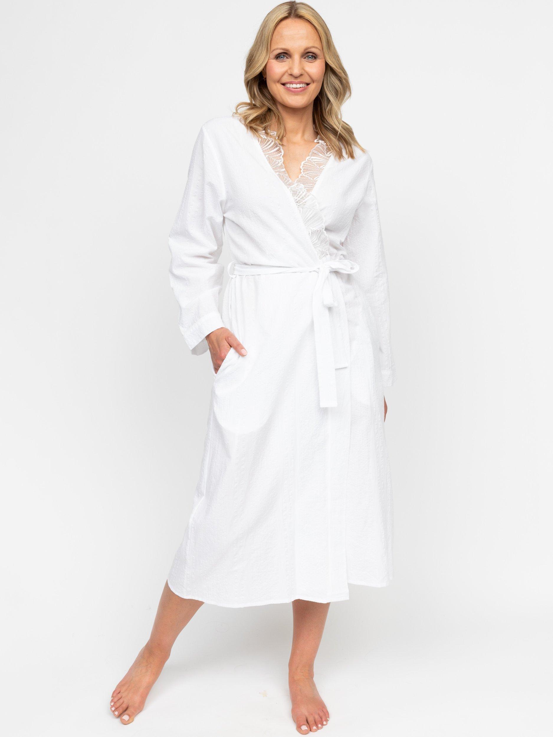 Product image 1 of 4, which shows Nora Rose by Cyberjammies Christina Seersucker Dressing Gown, White, 8